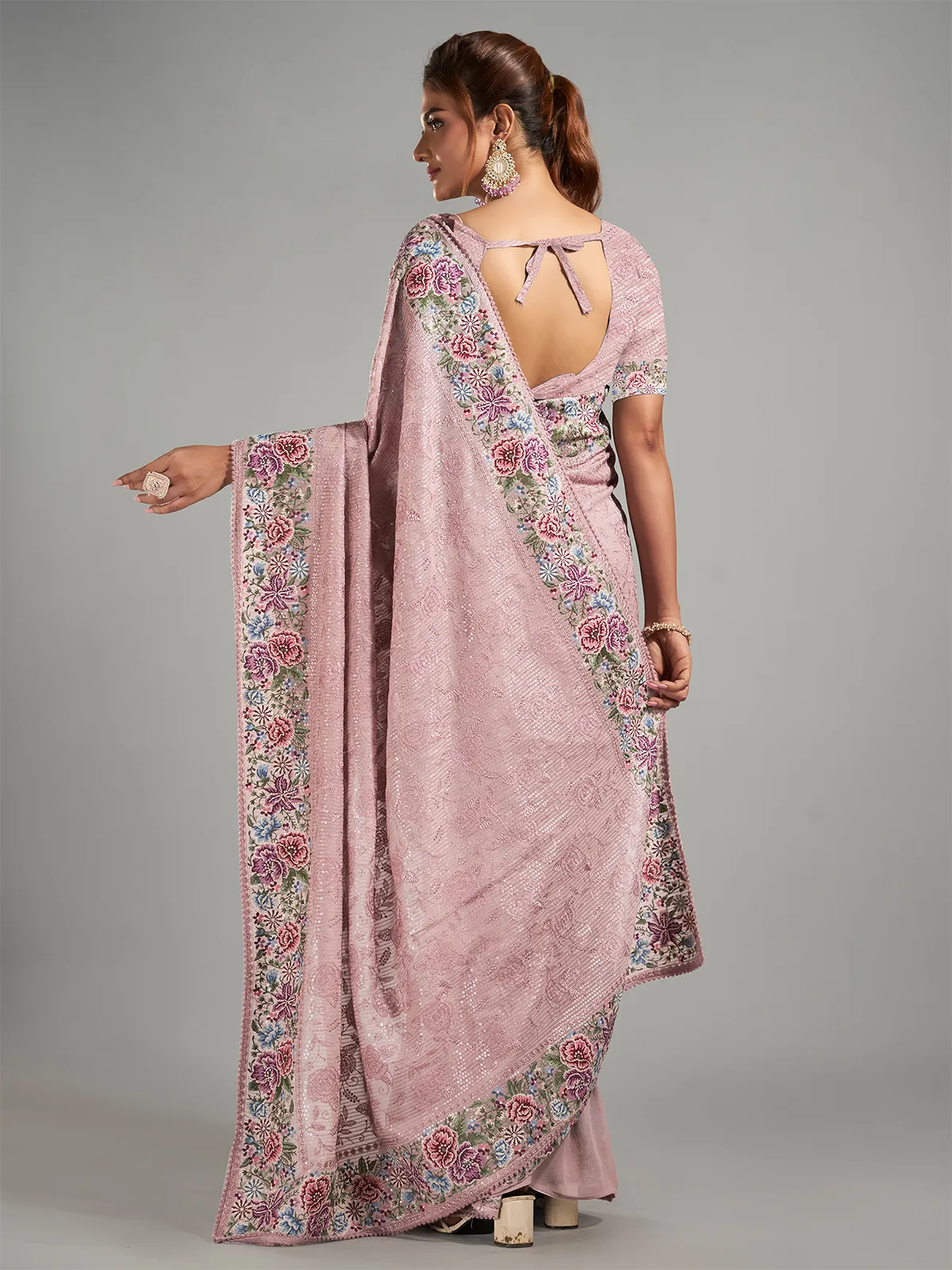 Mauve purple embroidery saree