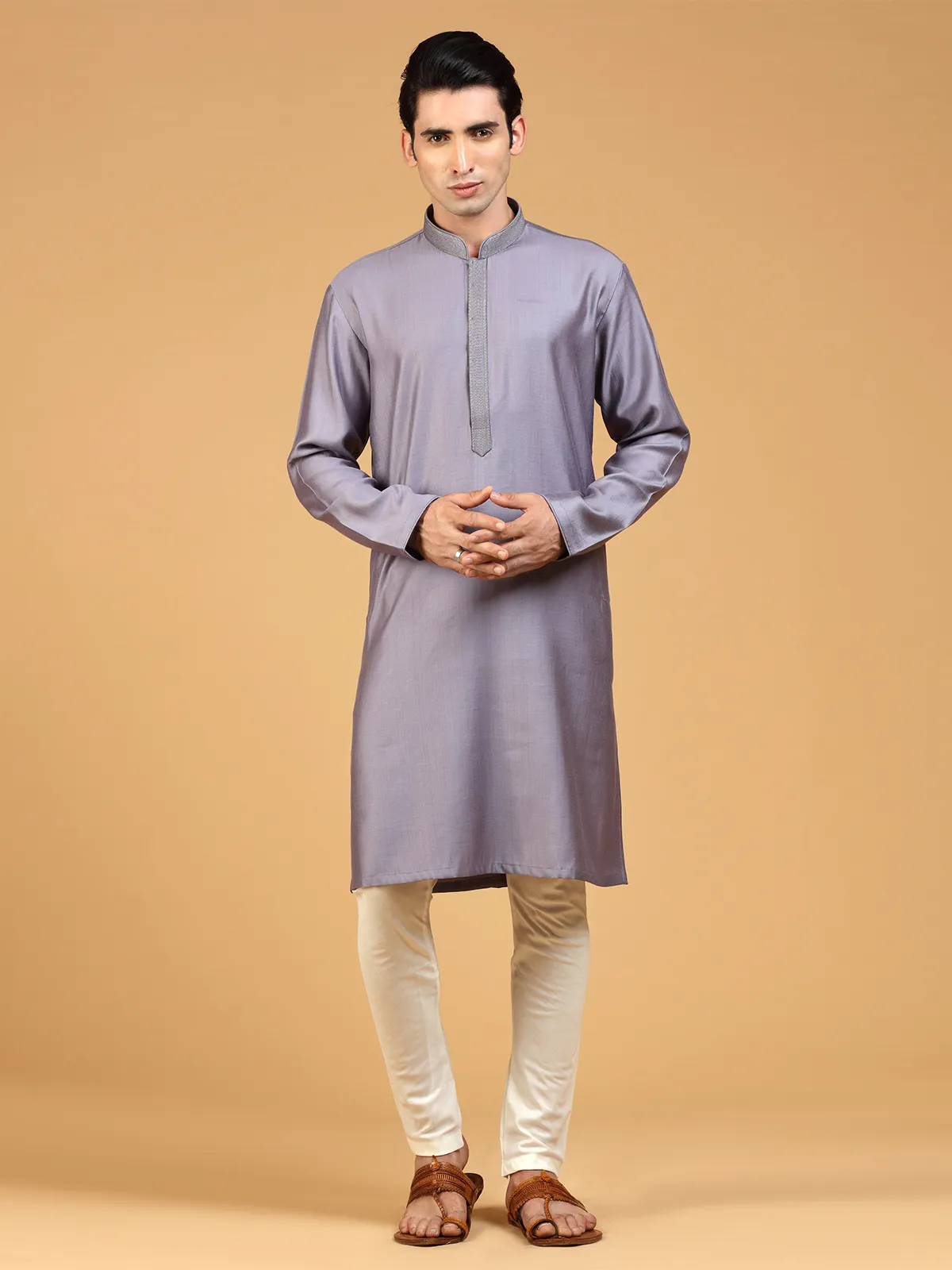 Mauve purple plain kurta suit in silk