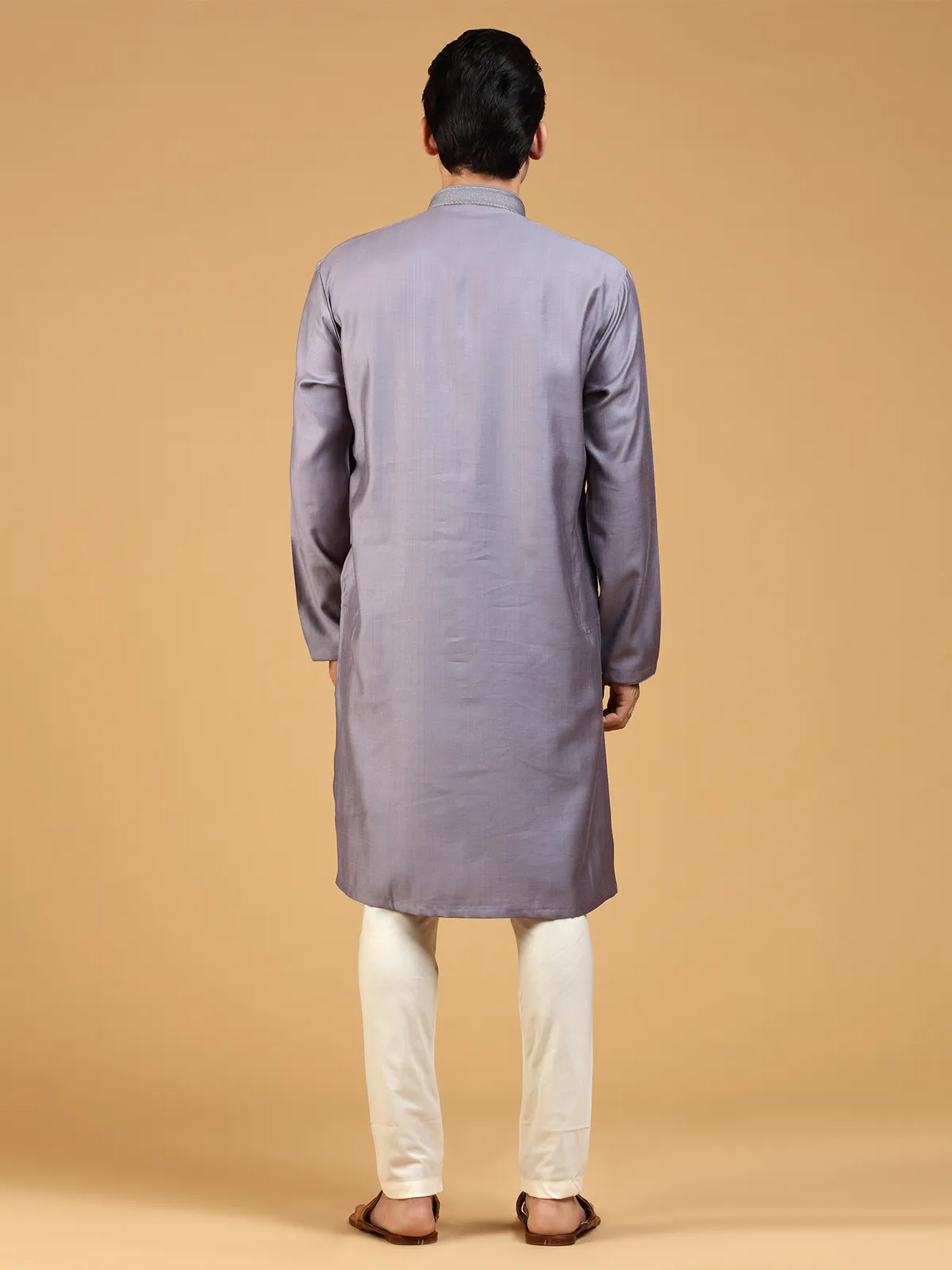 Mauve purple plain kurta suit in silk