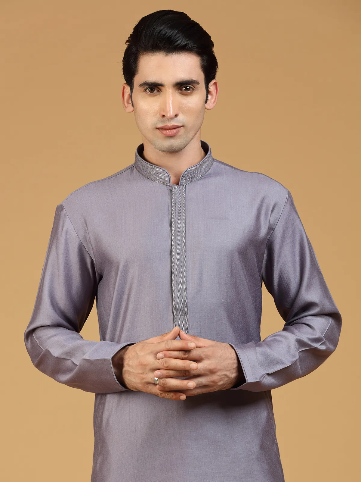 Mauve purple plain kurta suit in silk