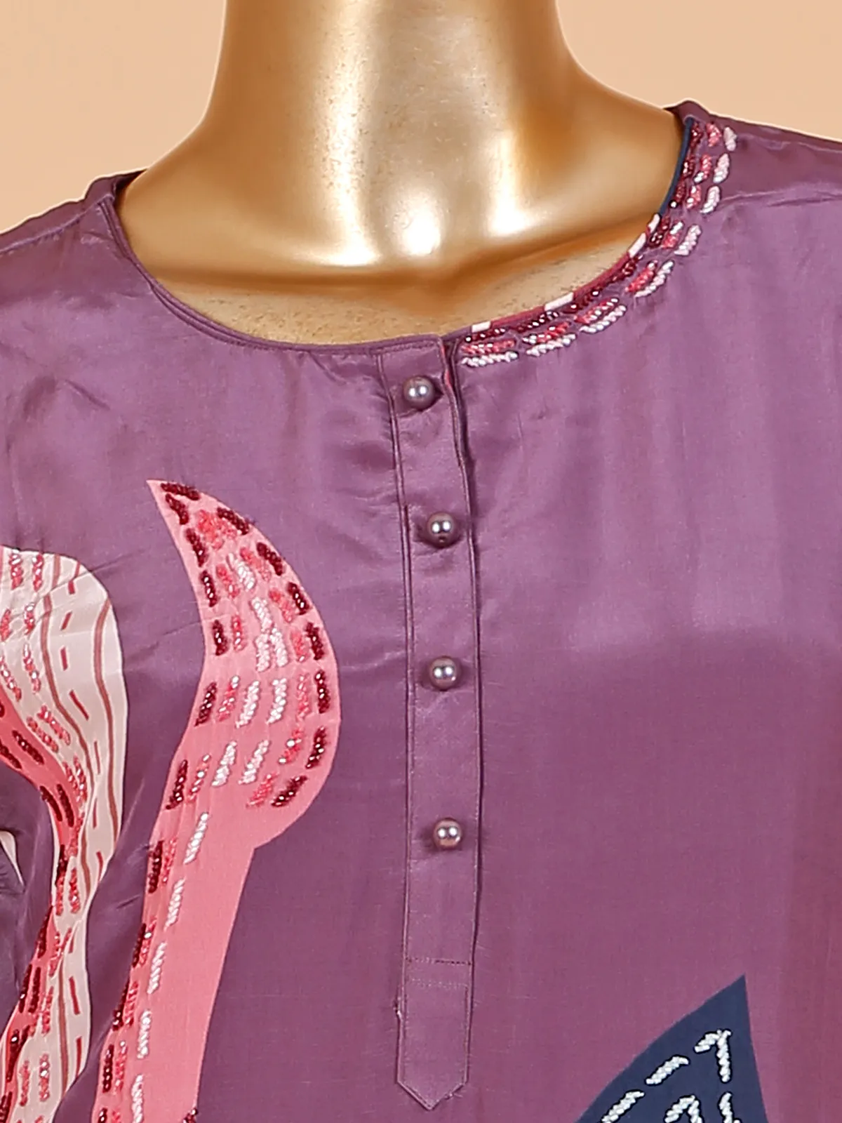 Mauve purple printed kurti set in silk
