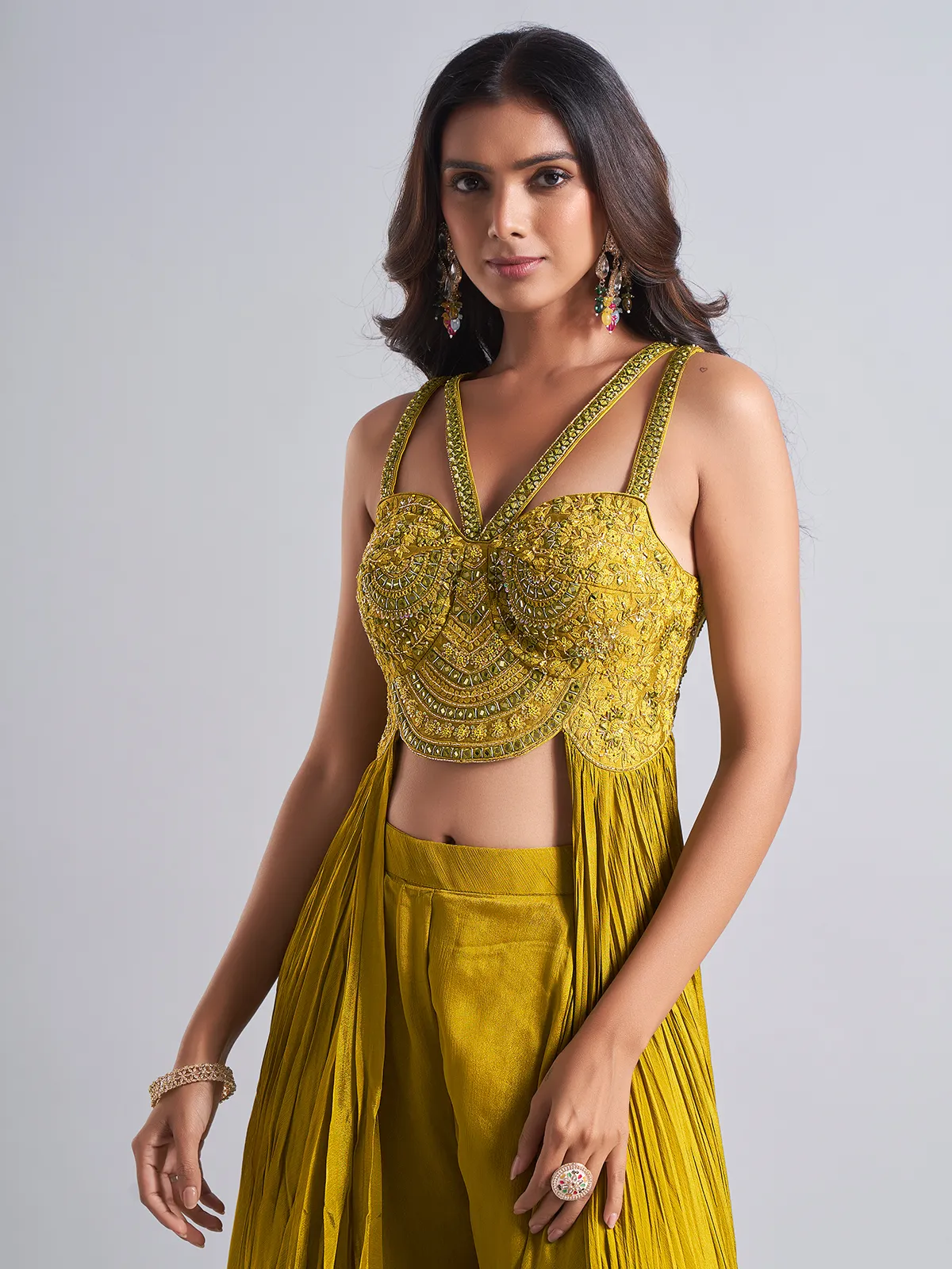 Mehendi color palazzo salwar suit in lycra