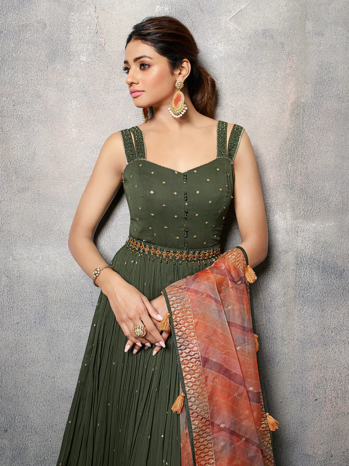 Mehendi green anarkali floor length suit