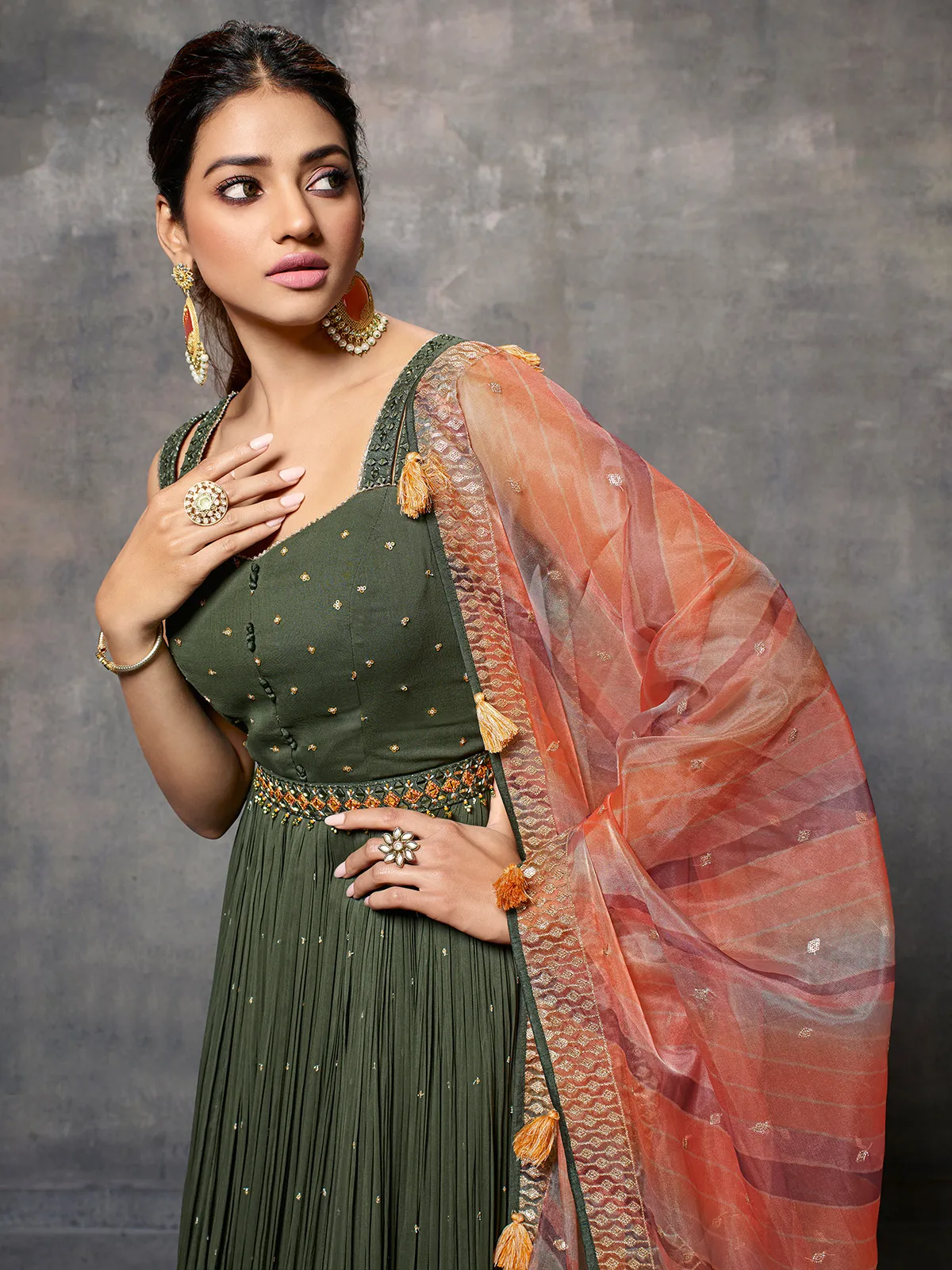 Mehendi green anarkali floor length suit