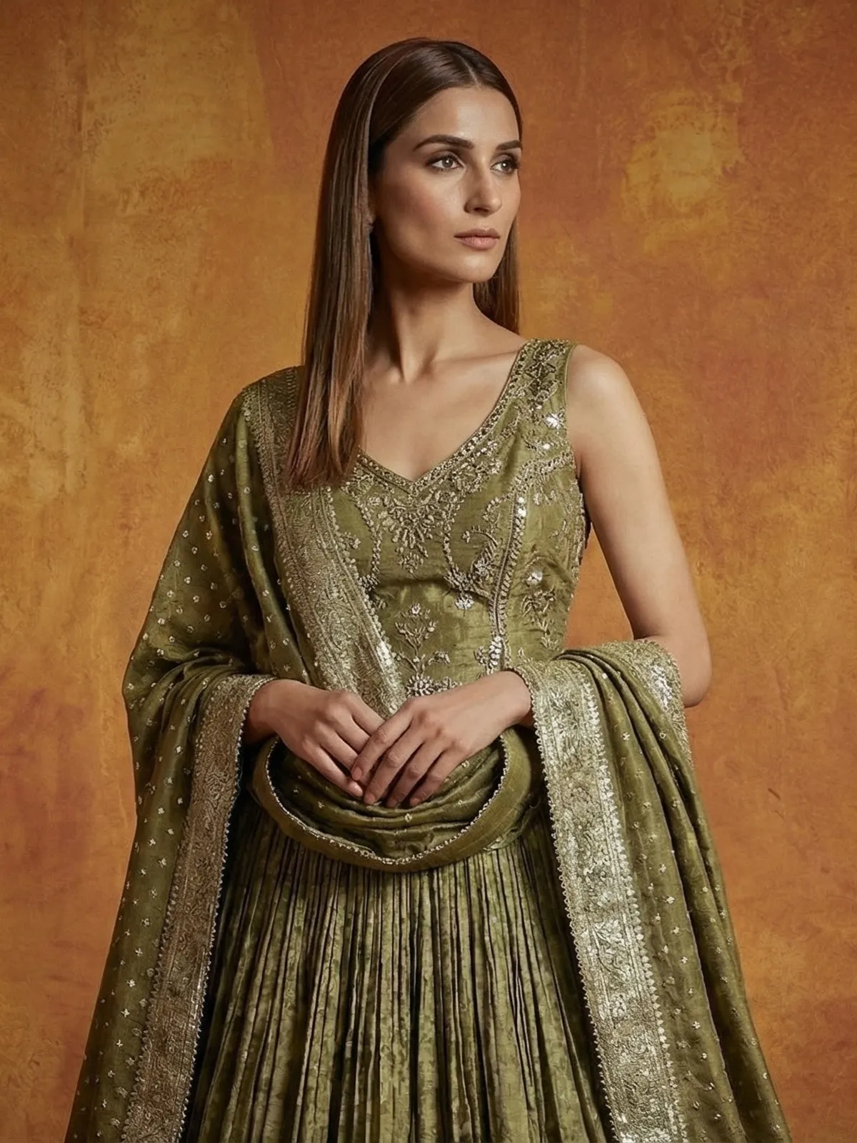 Mehendi green banarasi silk mirror work designer lehenga choli