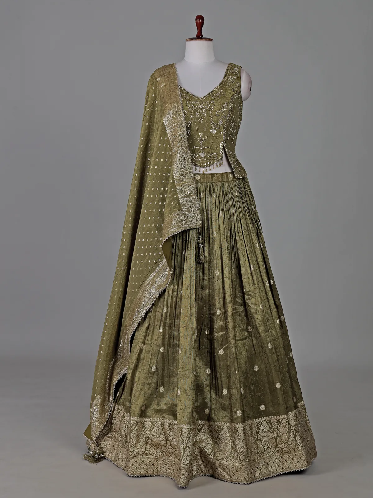 Mehendi green banarasi silk mirror work designer lehenga choli