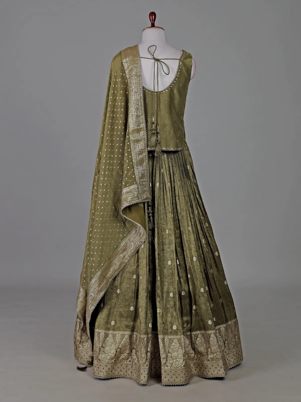 Mehendi green banarasi silk mirror work designer lehenga choli