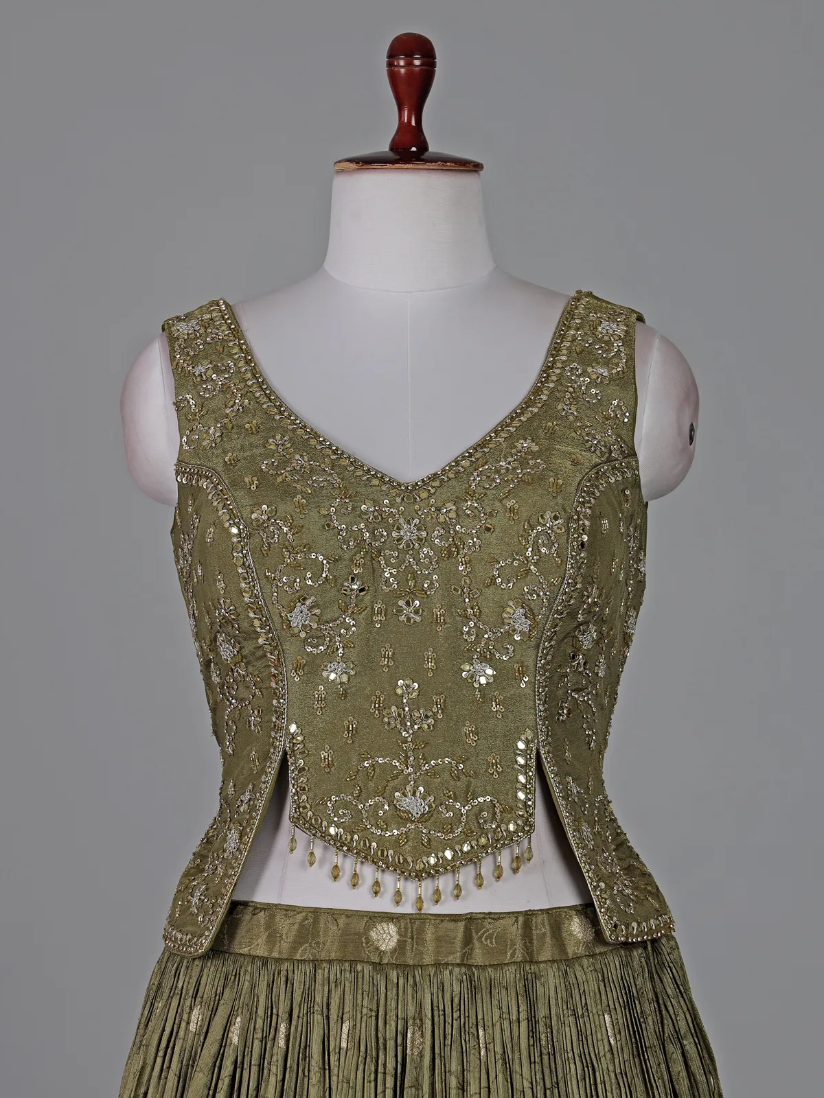 Mehendi green banarasi silk mirror work designer lehenga choli