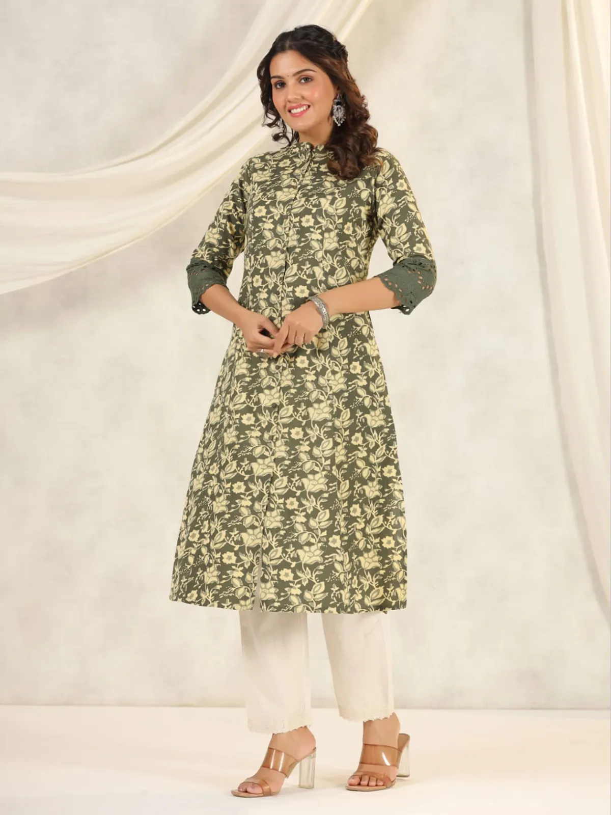 Mehendi green cotton printed kurti