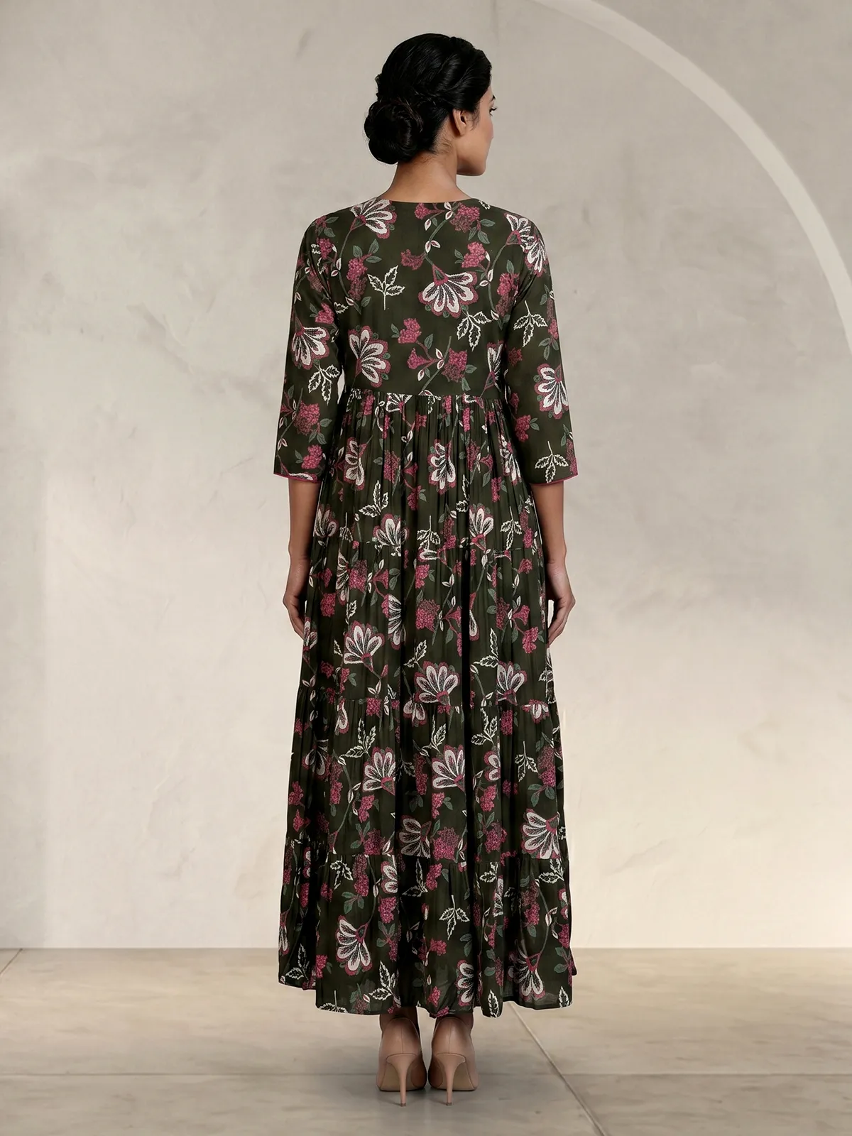 Mehendi green floral printed cotton silk casual kurti