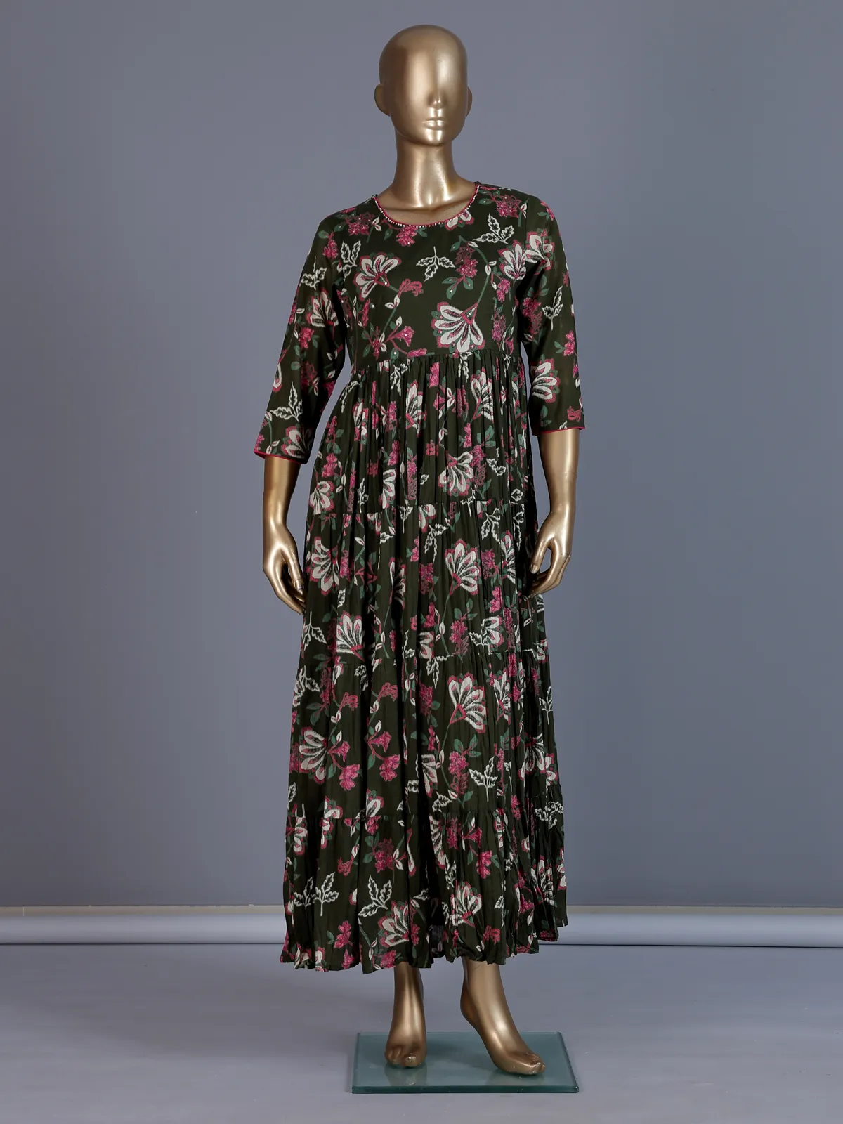Mehendi green floral printed cotton silk casual kurti