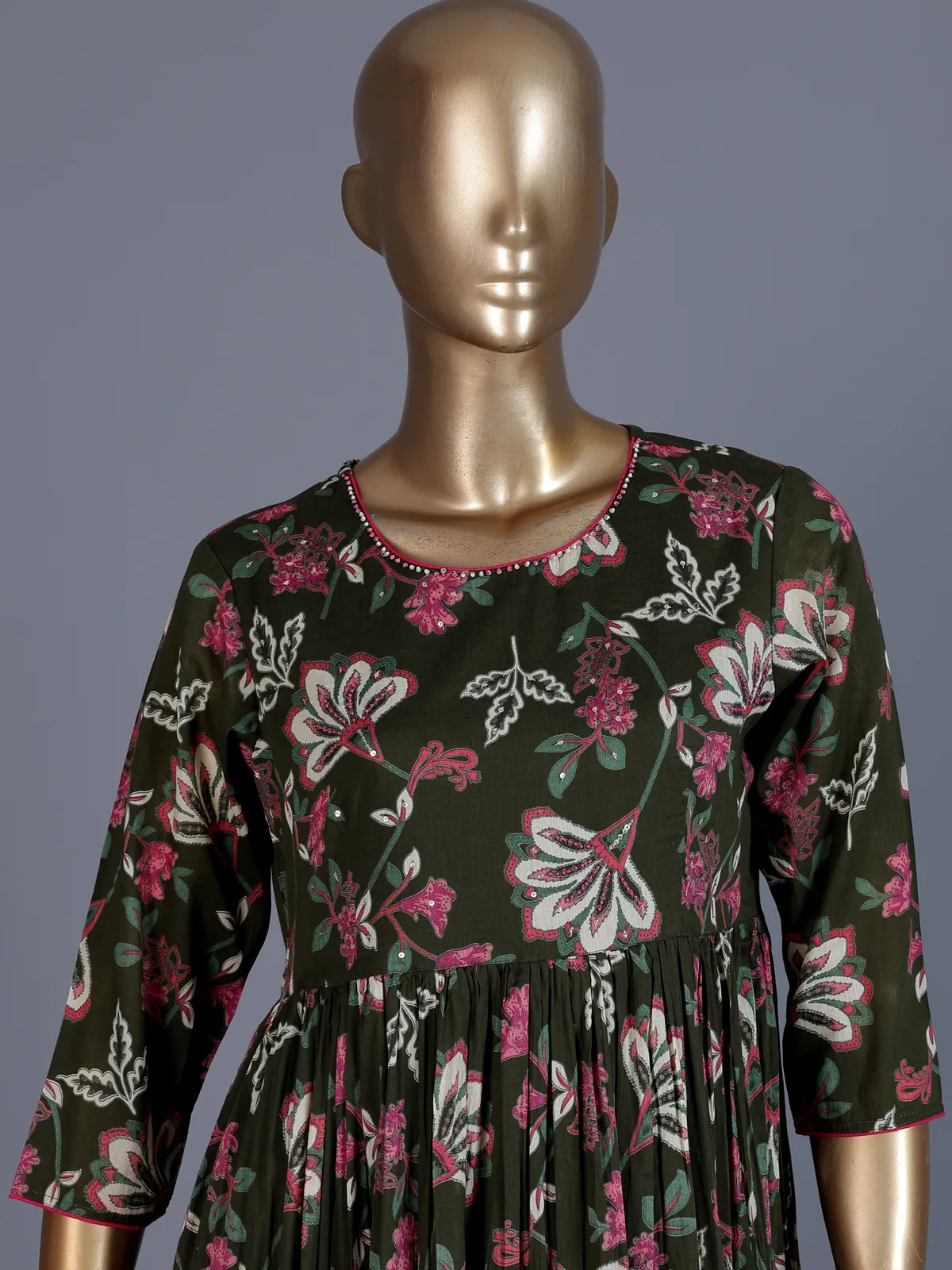 Mehendi green floral printed cotton silk casual kurti