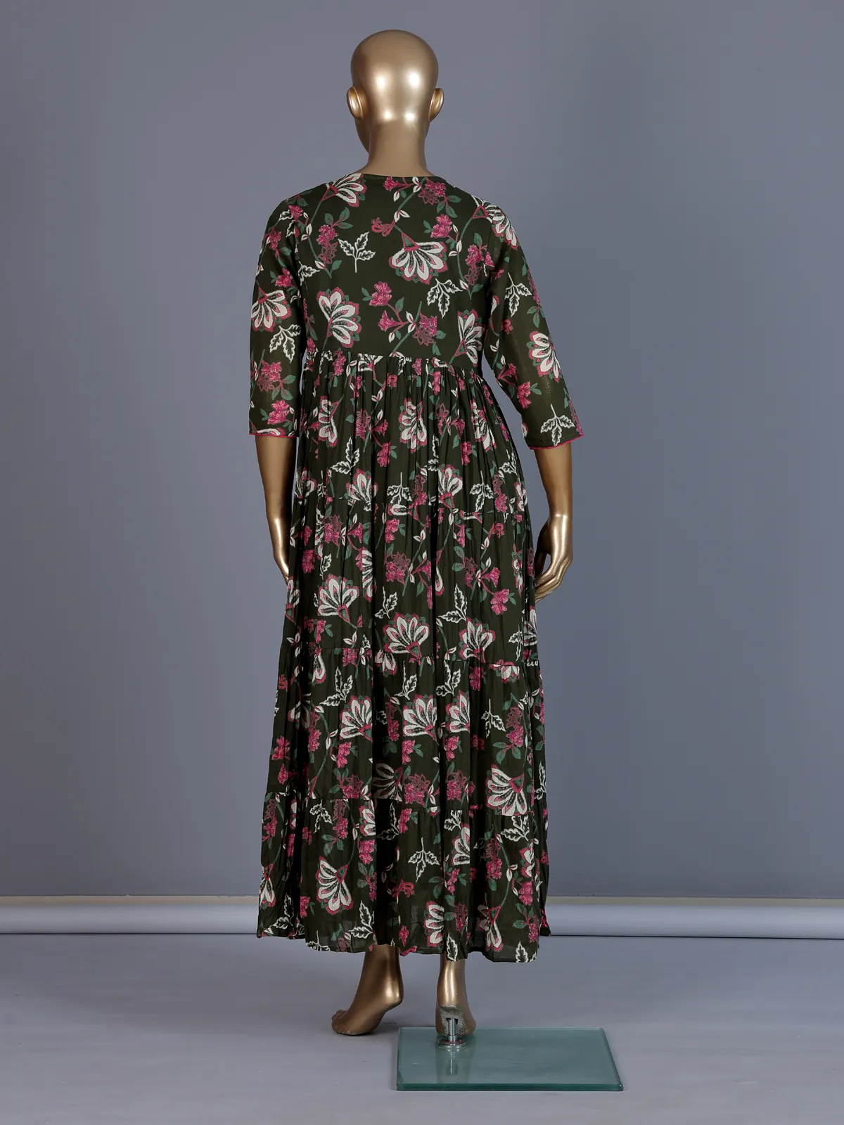 Mehendi green floral printed cotton silk casual kurti
