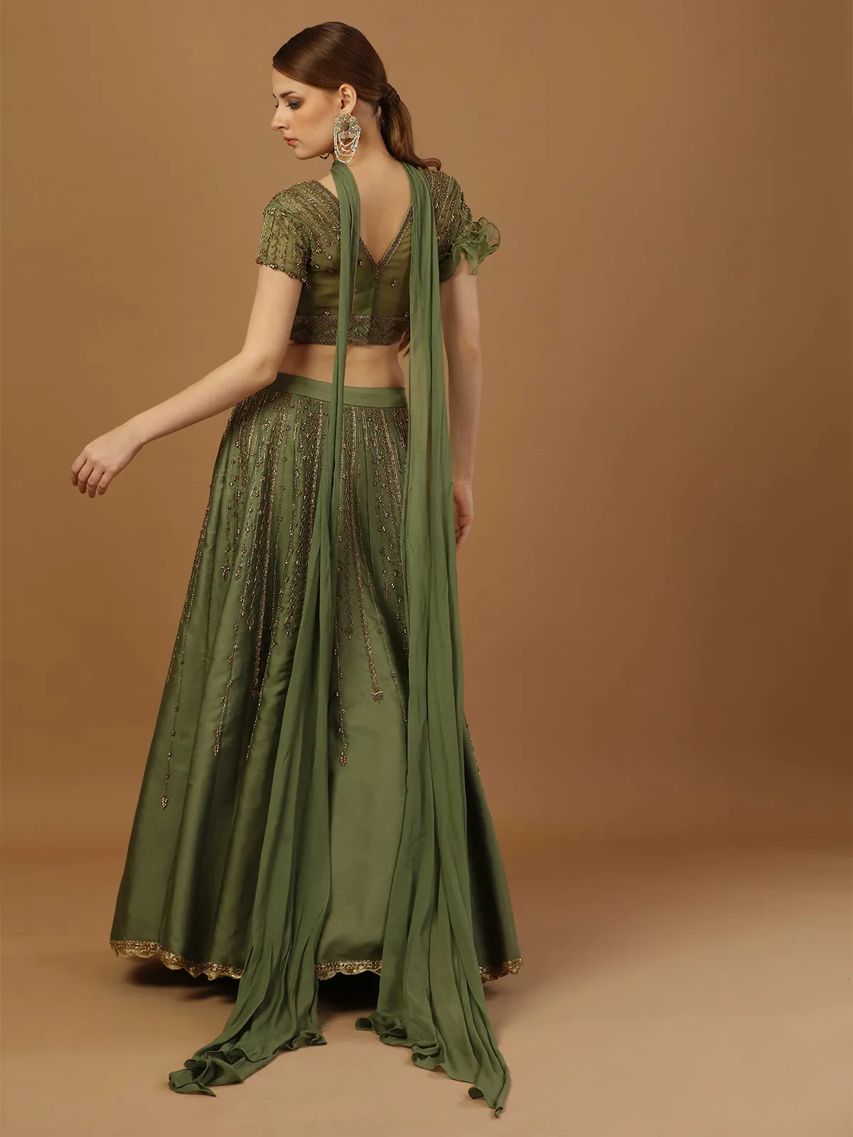 Mehendi green modal satin lehenga choli