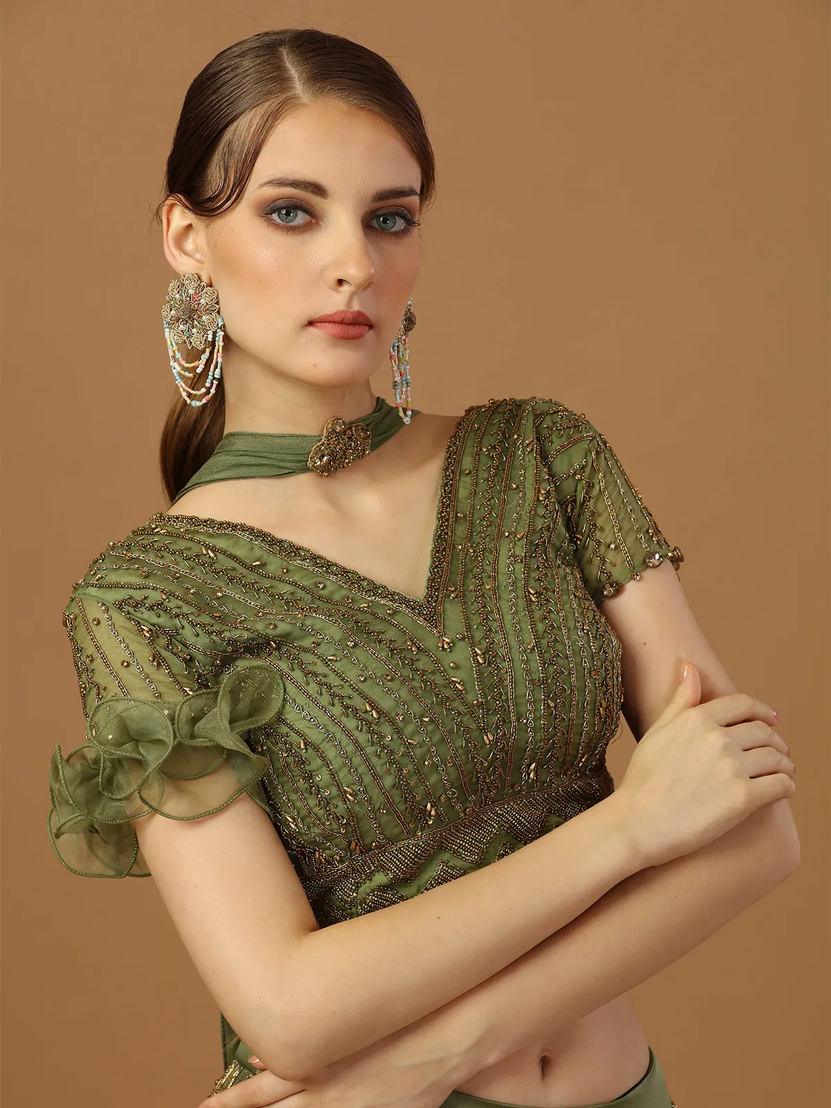 Mehendi green modal satin lehenga choli