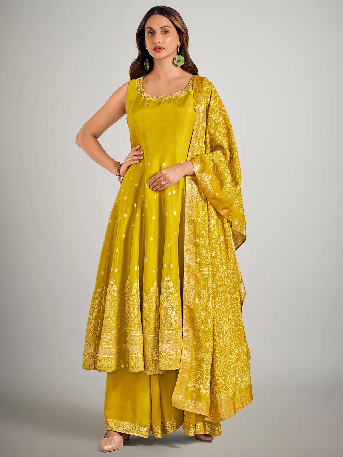 Mehendi green pakistani cotton silk palazzo suit