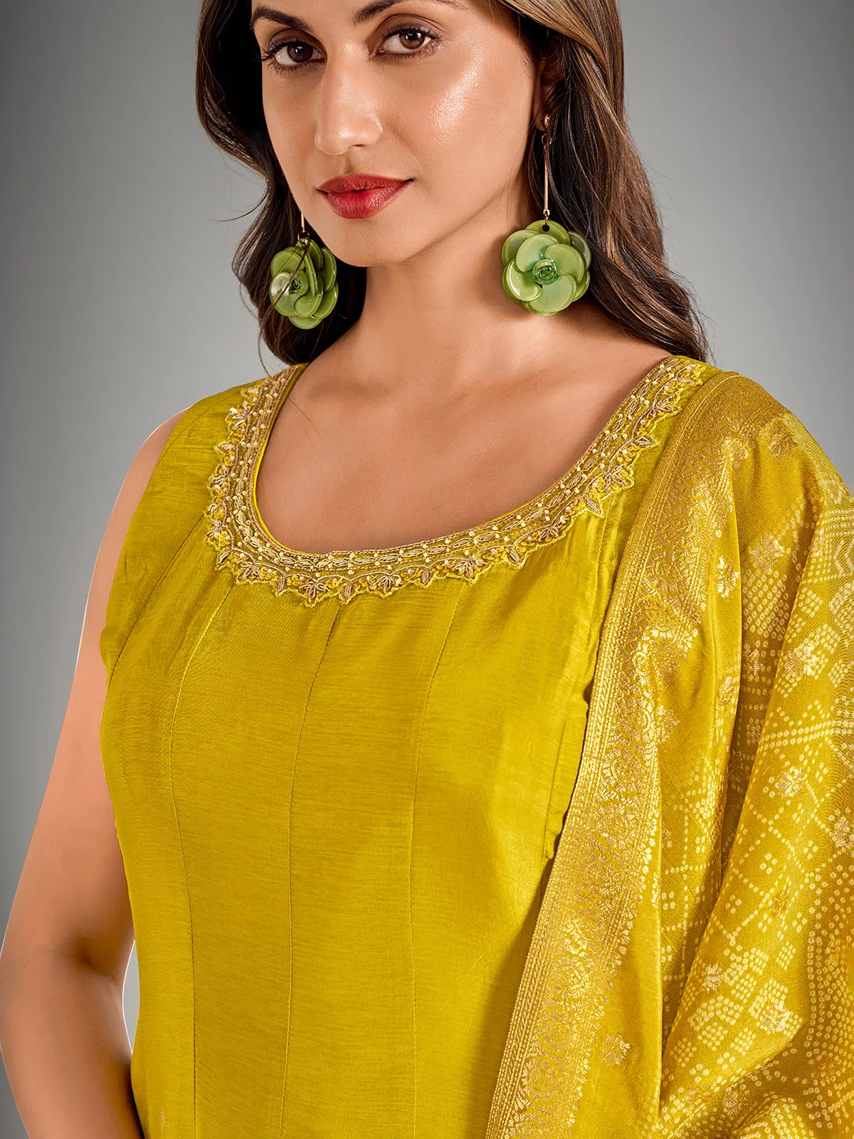 Mehendi green pakistani cotton silk palazzo suit