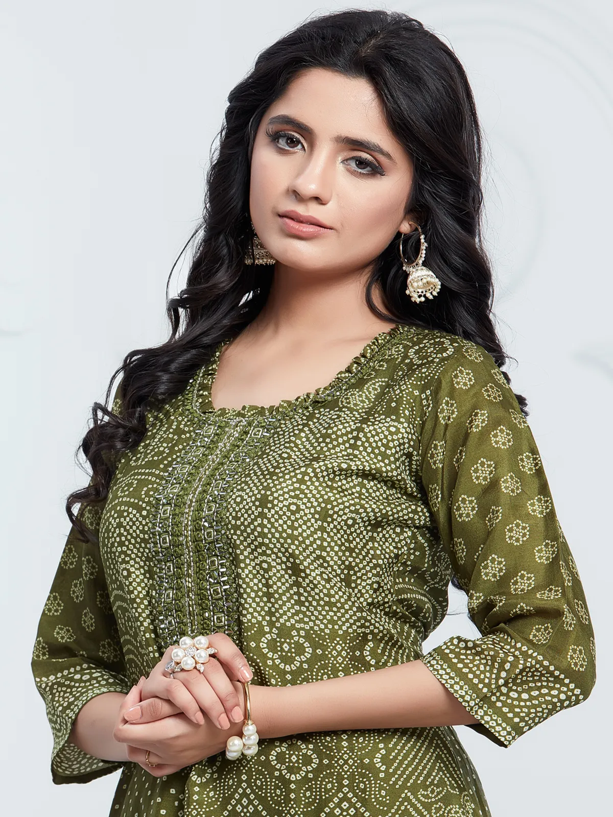 Mehendi green printed a-line kurti