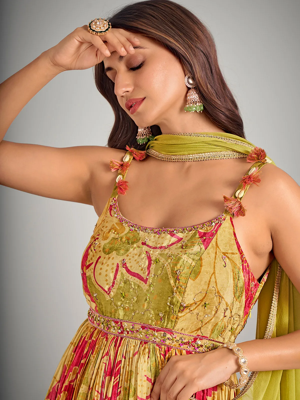 Mehendi green printed designer suit