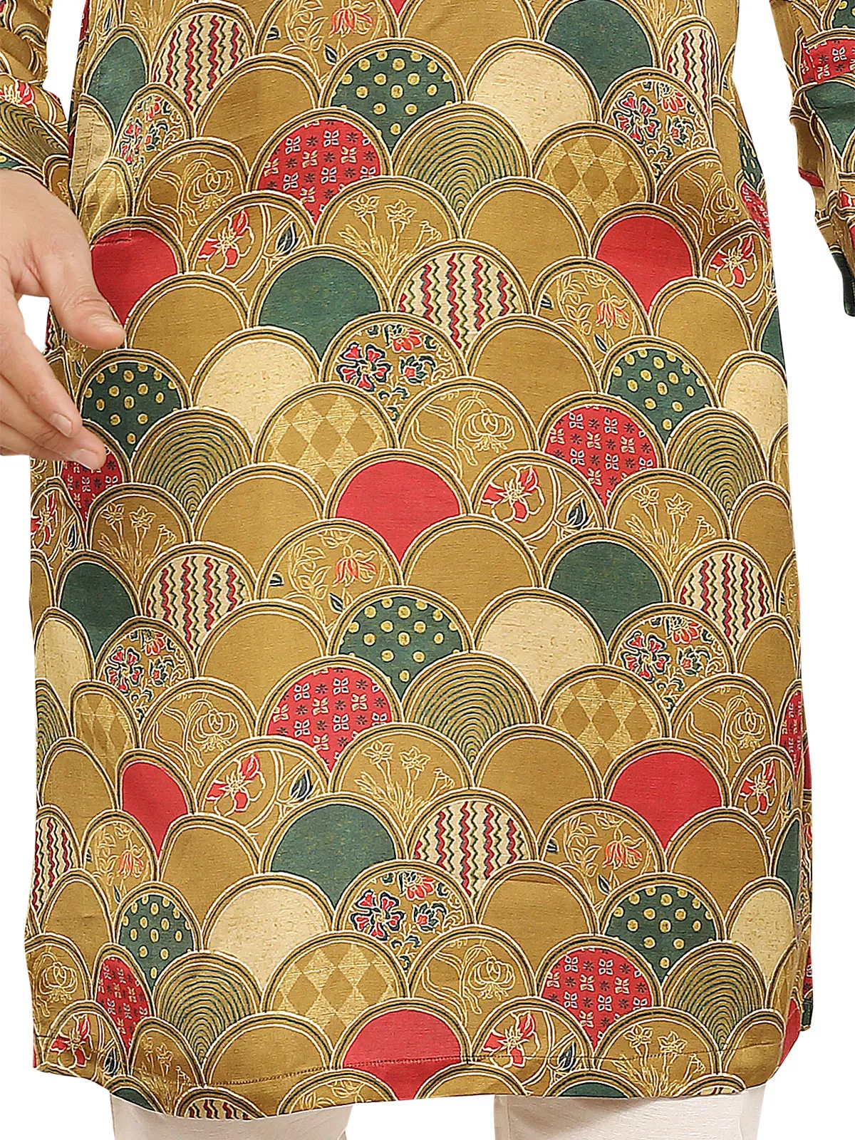 Mehendi green printed mens kurta