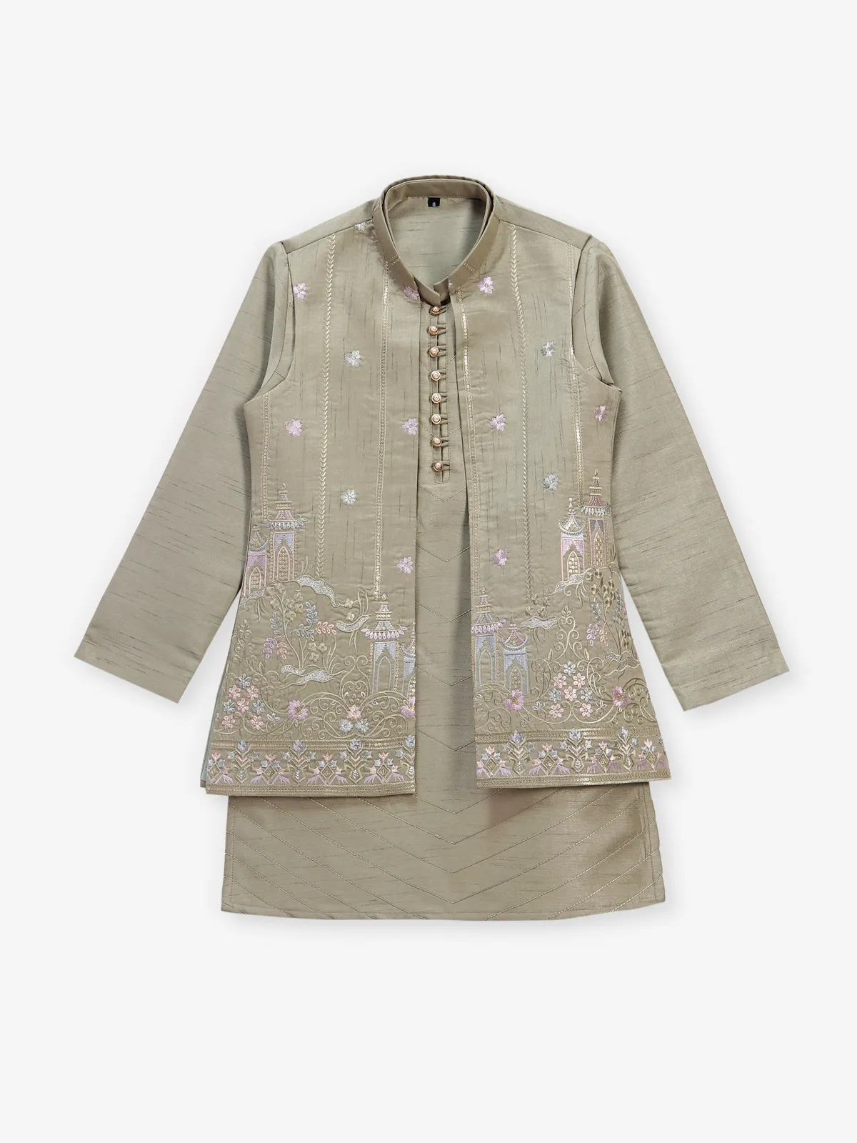 Mehendi green waistcoat set with for boys