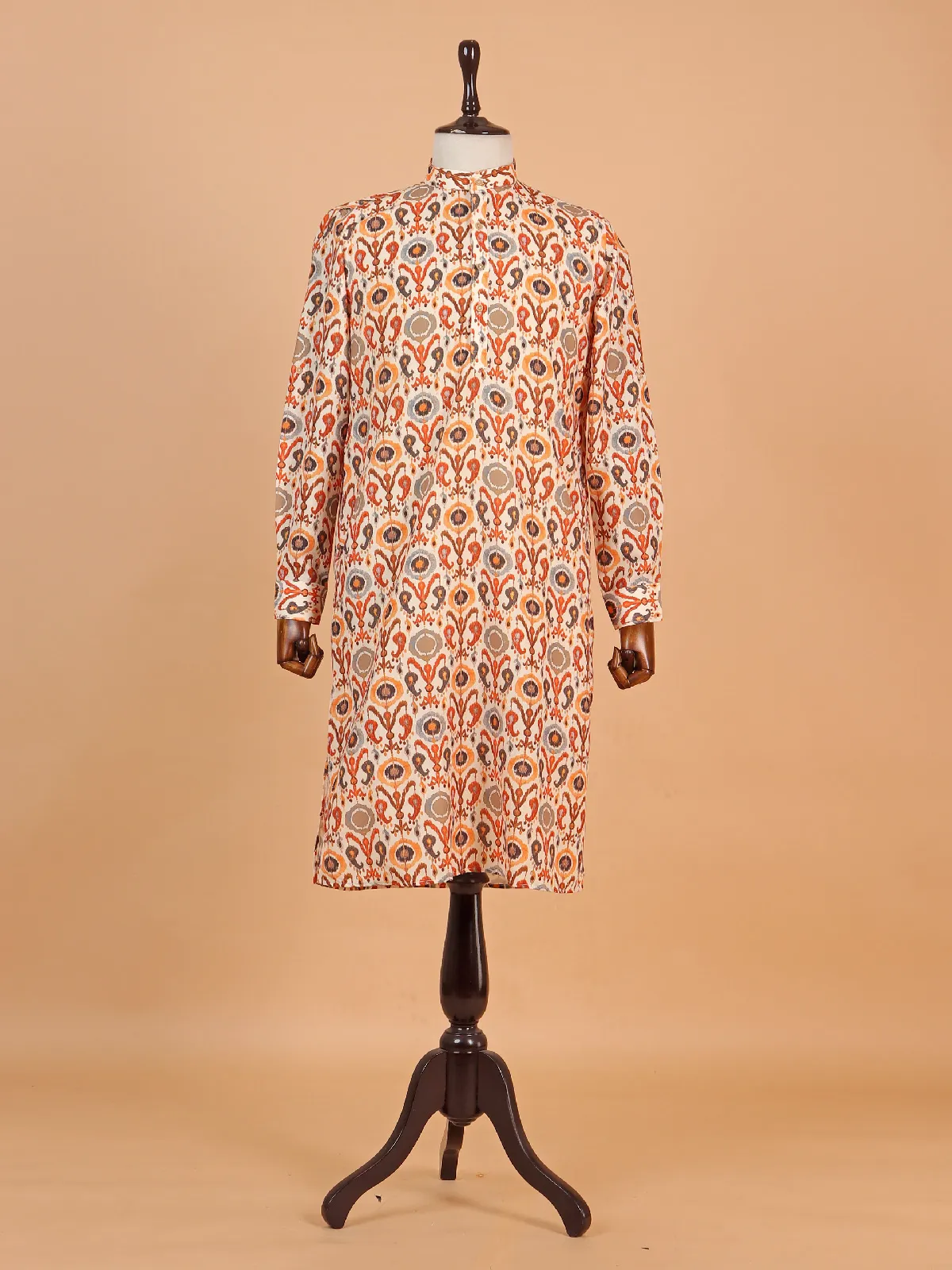 Men unique printed white cotton kurta suit