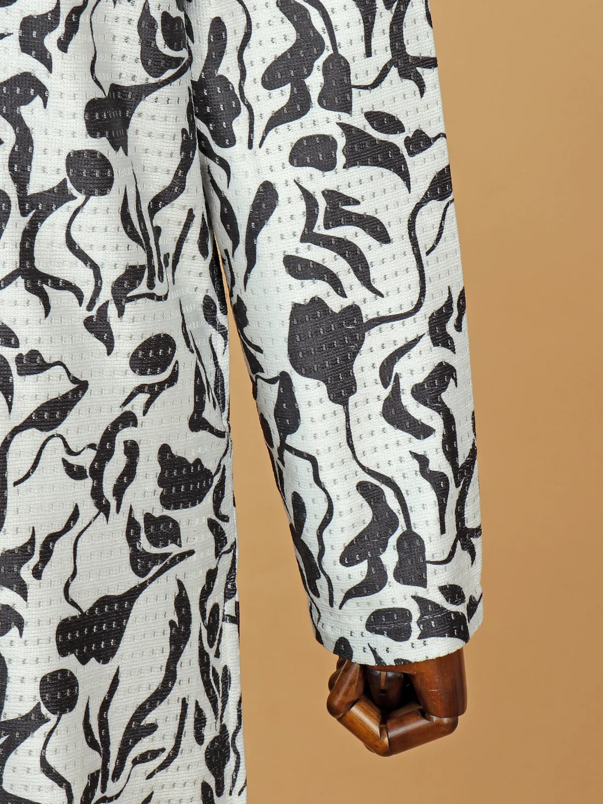 Mens white cotton kurta suit with print