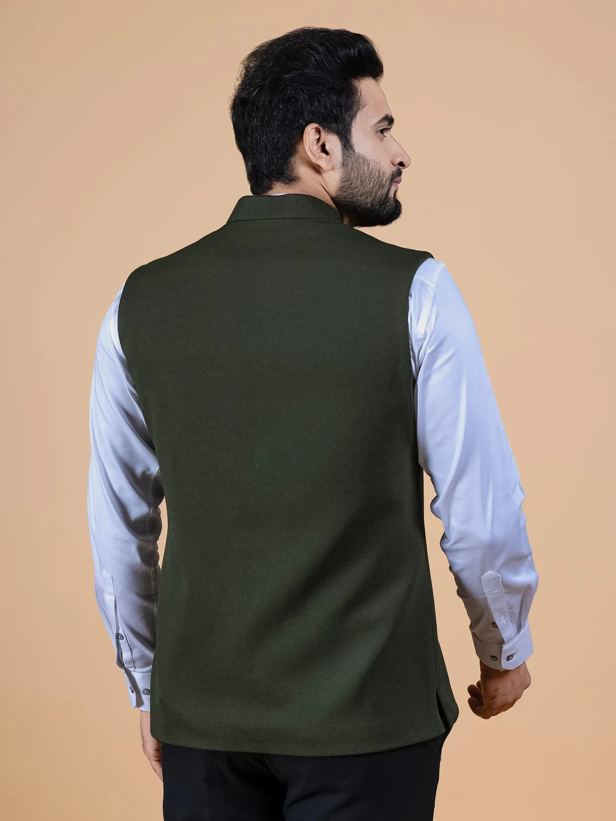 Military green terry rayon waistcoat