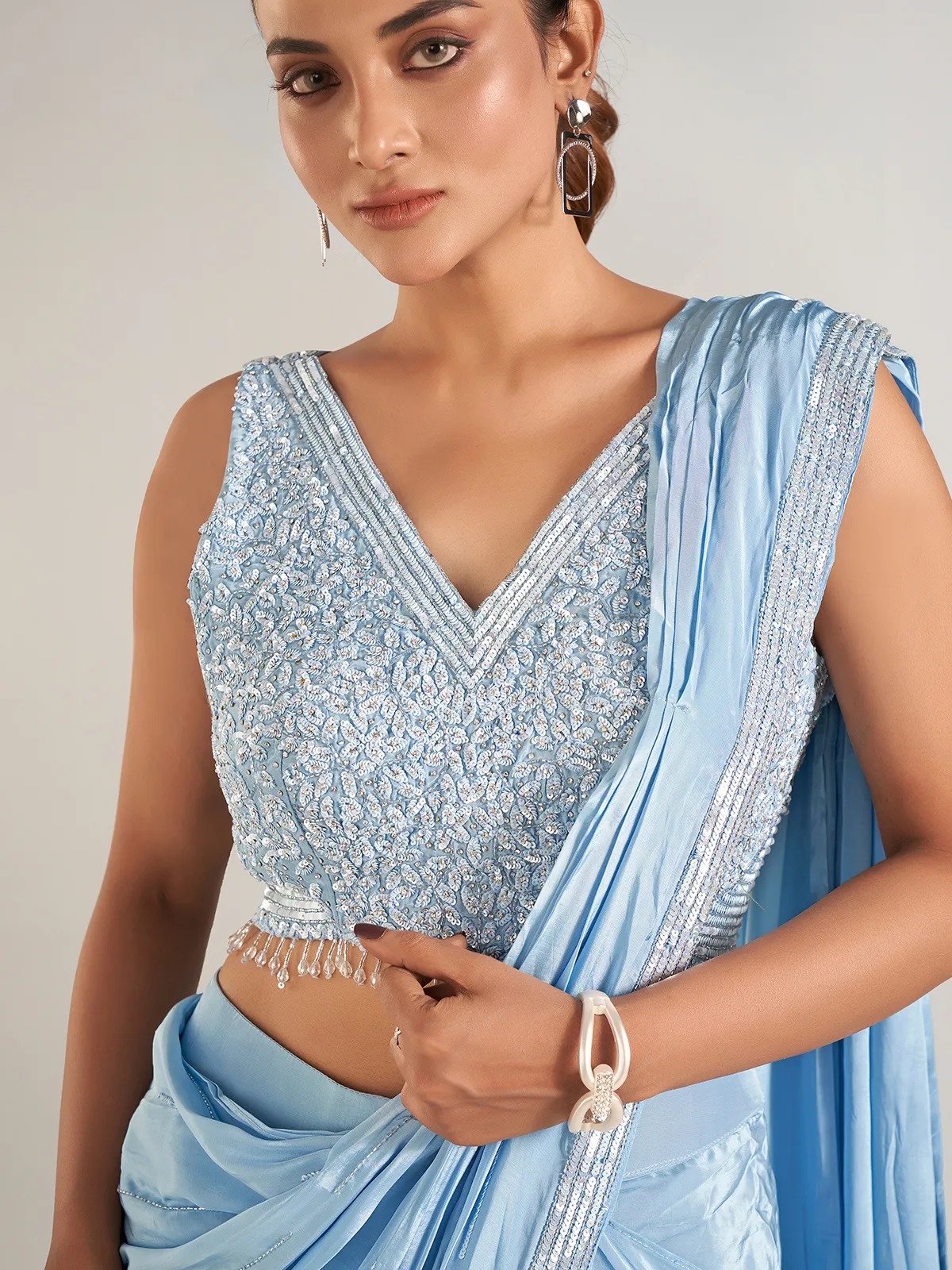 sachin and babi light blue dress Black Crepe Silk Pre Pleated Designer Saree main image 1
