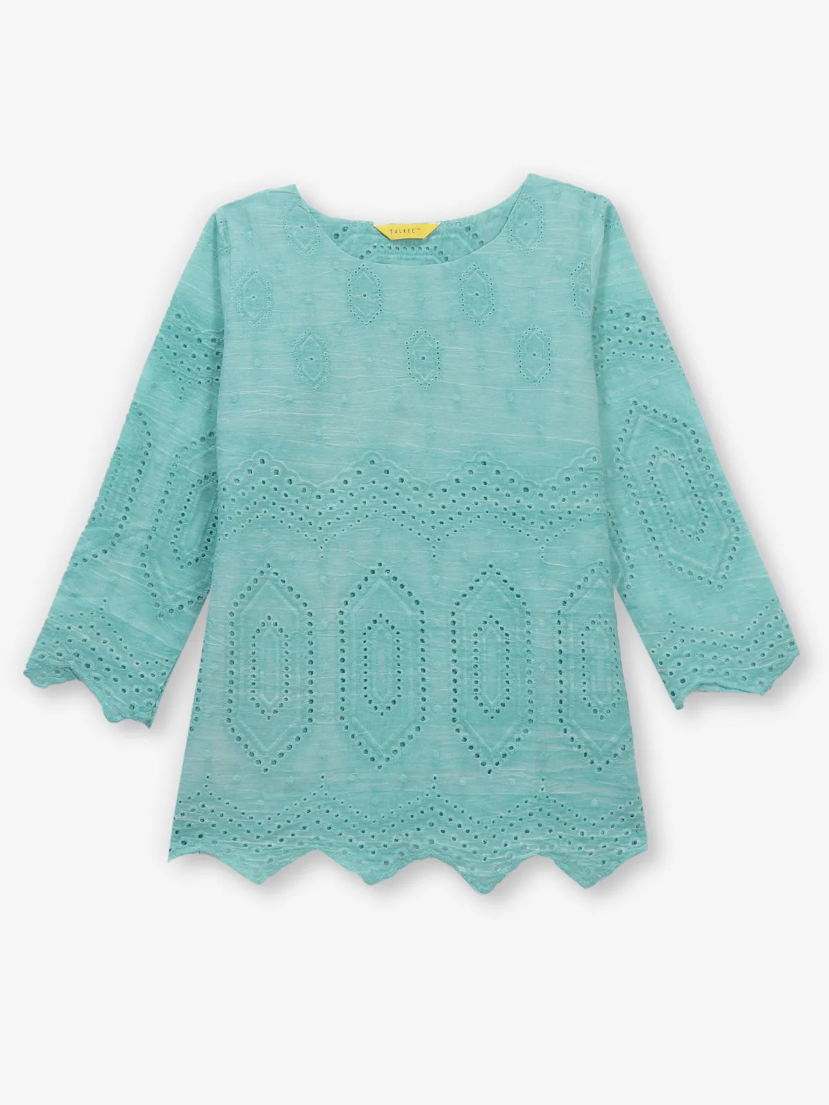 Mint green cotton cutwork top for casual