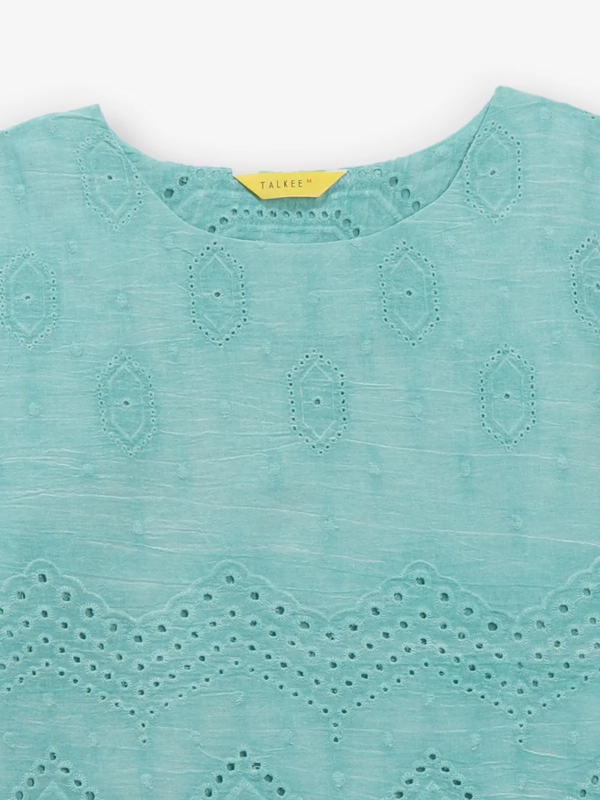 Mint green cotton cutwork top for casual