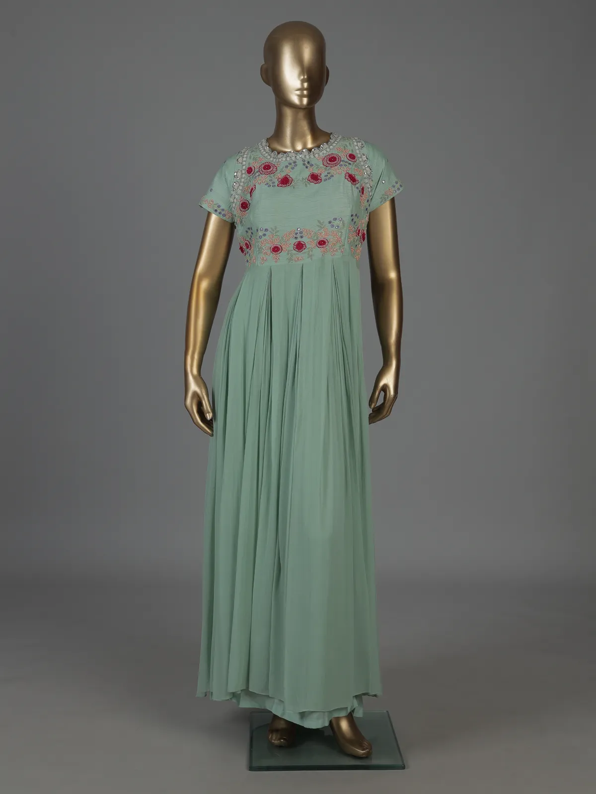 mint green anarkali dress Mint Green Tissue Embroidered Anarkali With Dupatta
