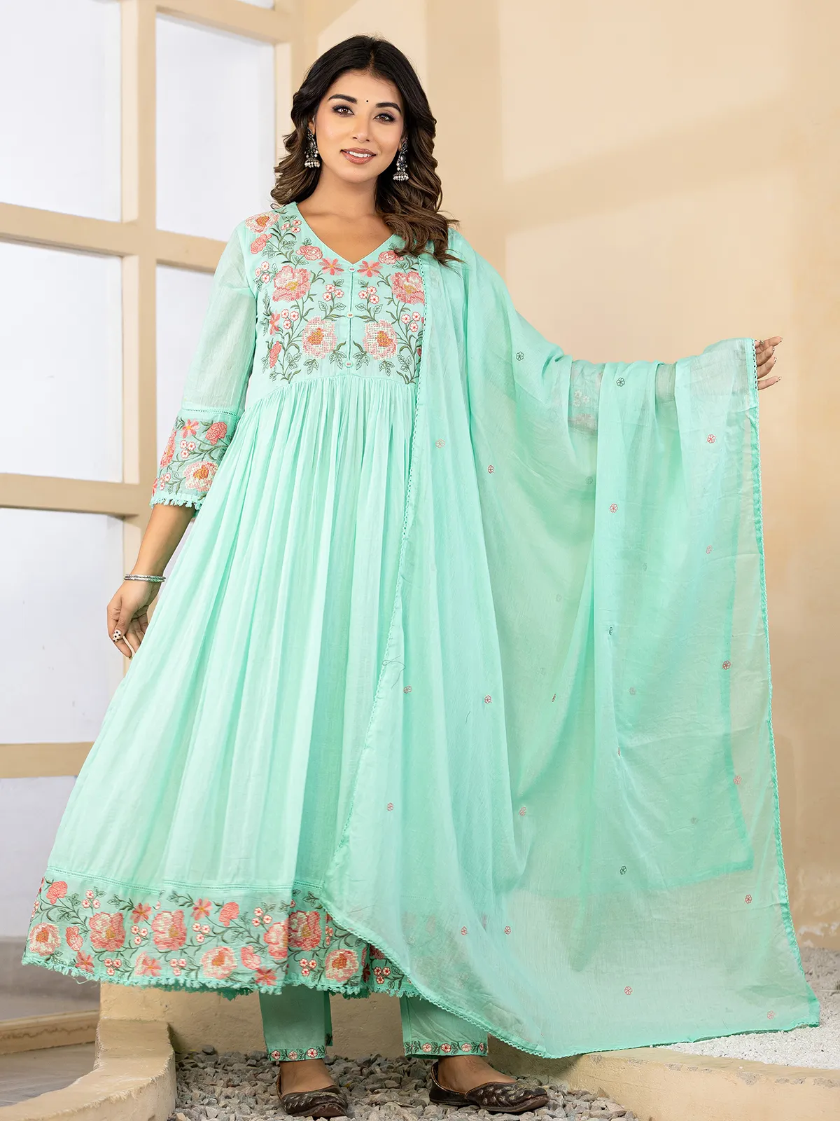 mint green anarkali dress Taffeta Silk Mint Green Anarkali