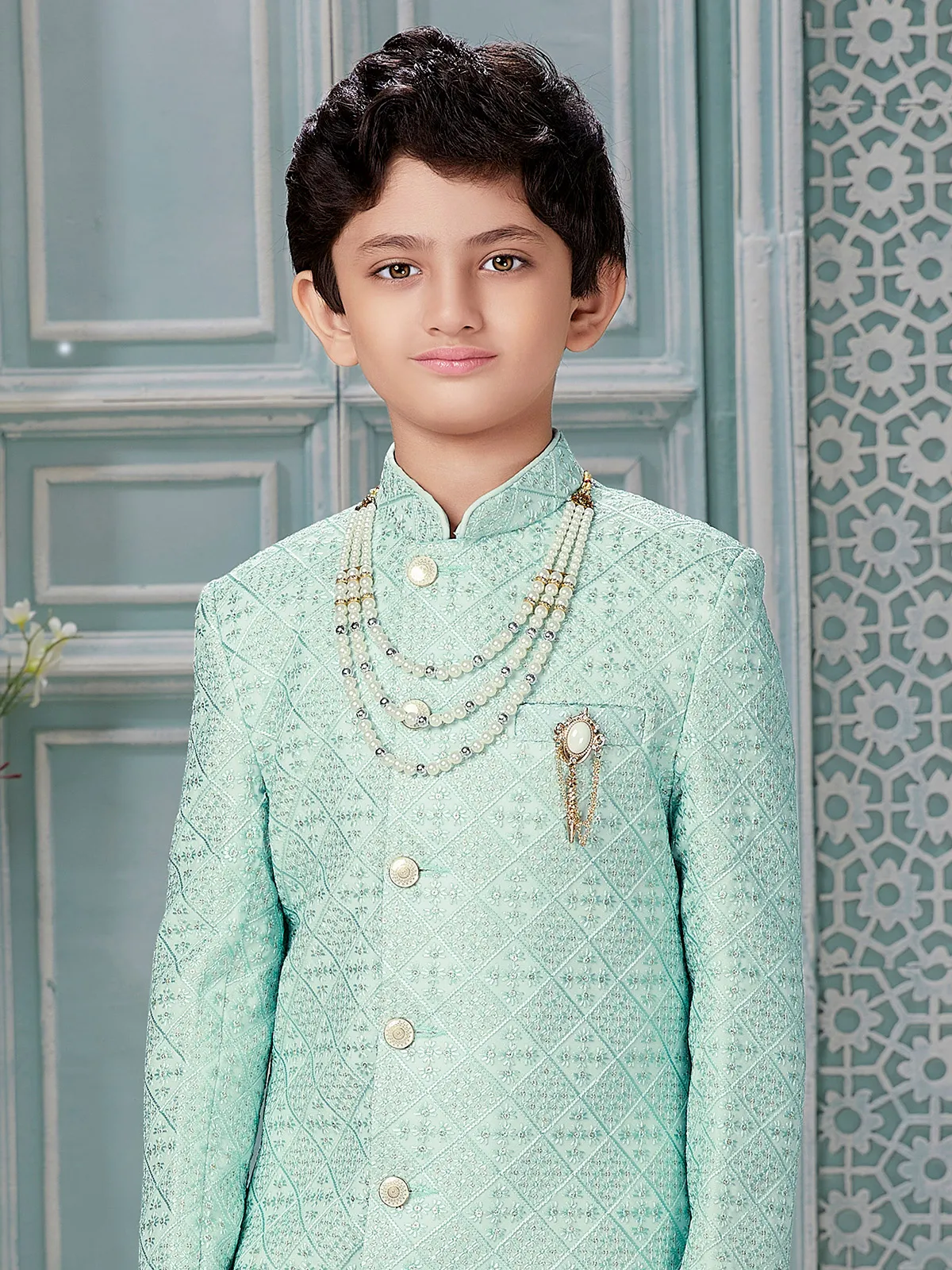 Mint green indowestern in georgette