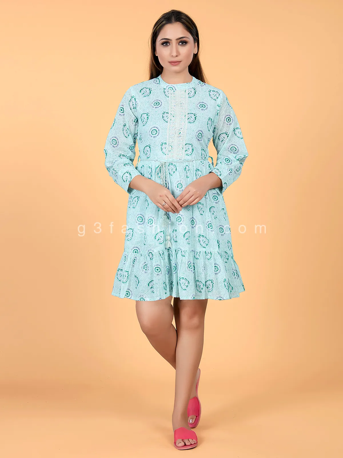 Mint green printed cotton casual kurti