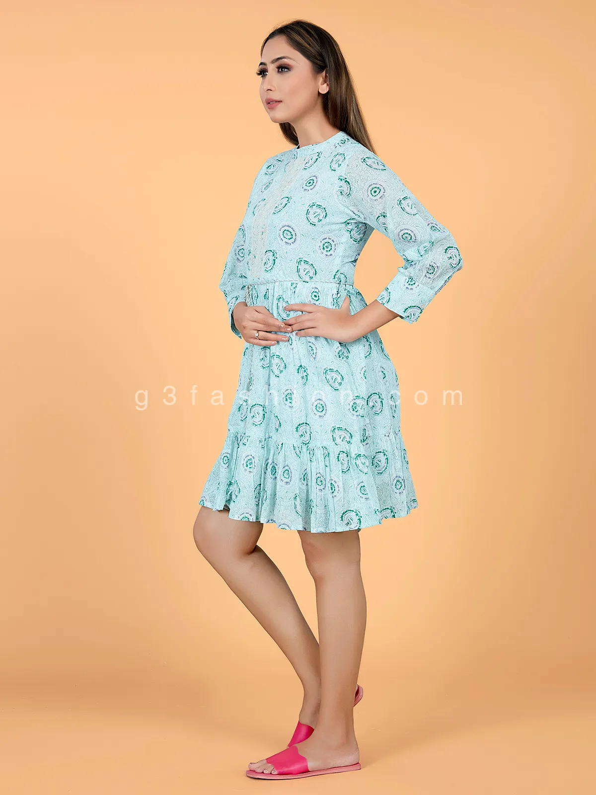 Mint green printed cotton casual kurti