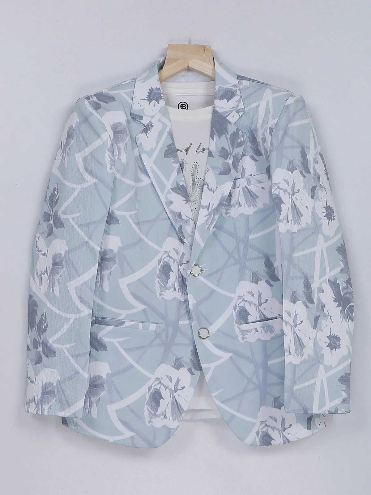 Mint green printed terry rayon blazer