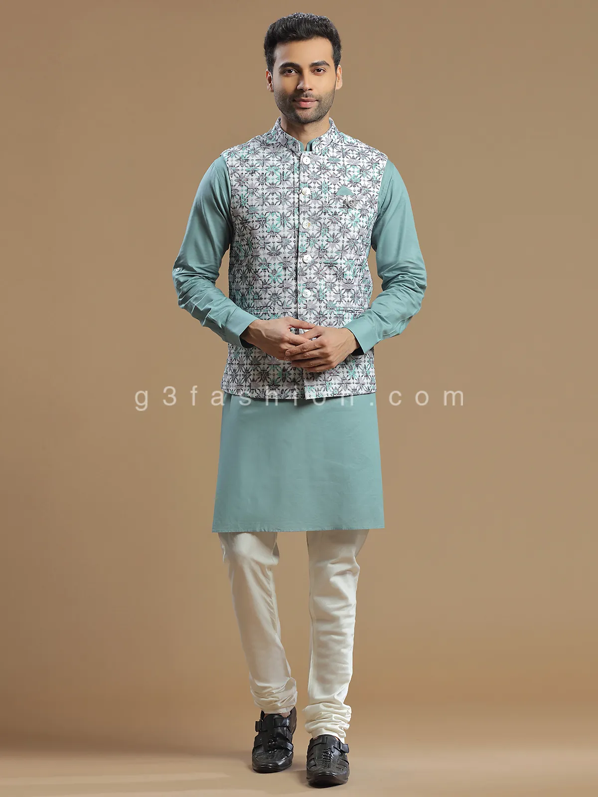 Mint green silk wedding waistcoat set for men