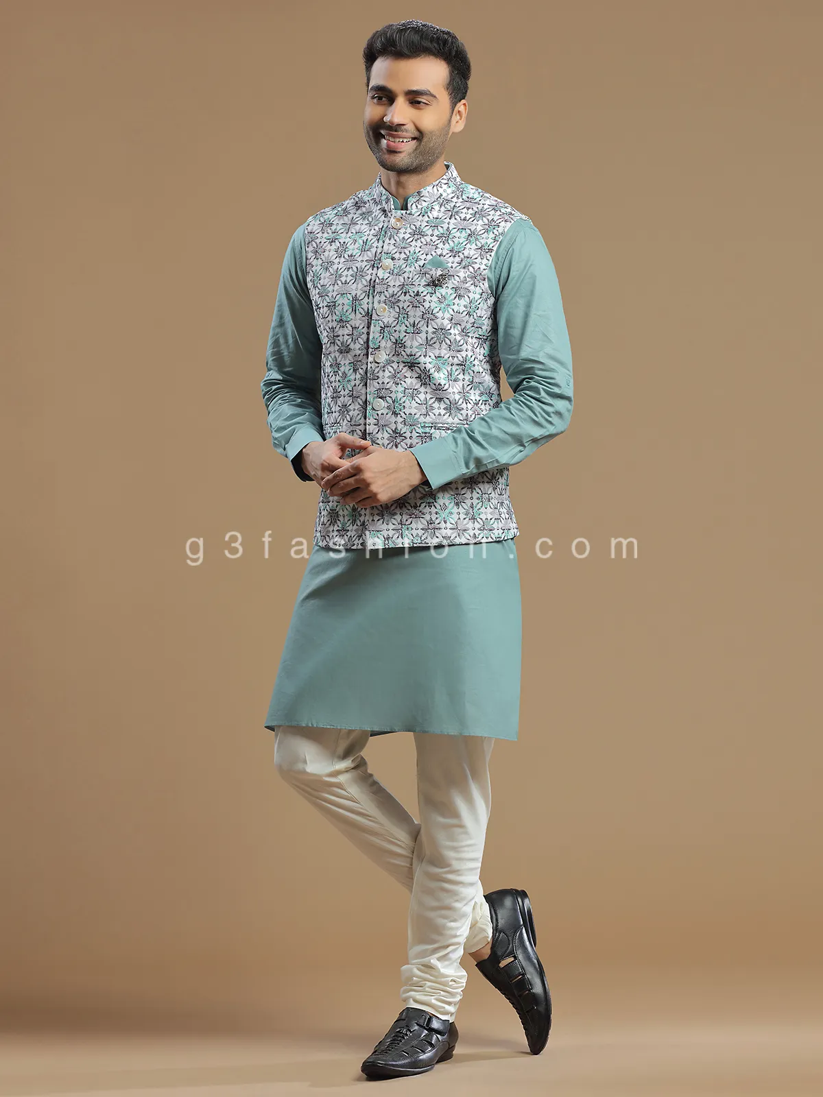 Mint green silk wedding waistcoat set for men