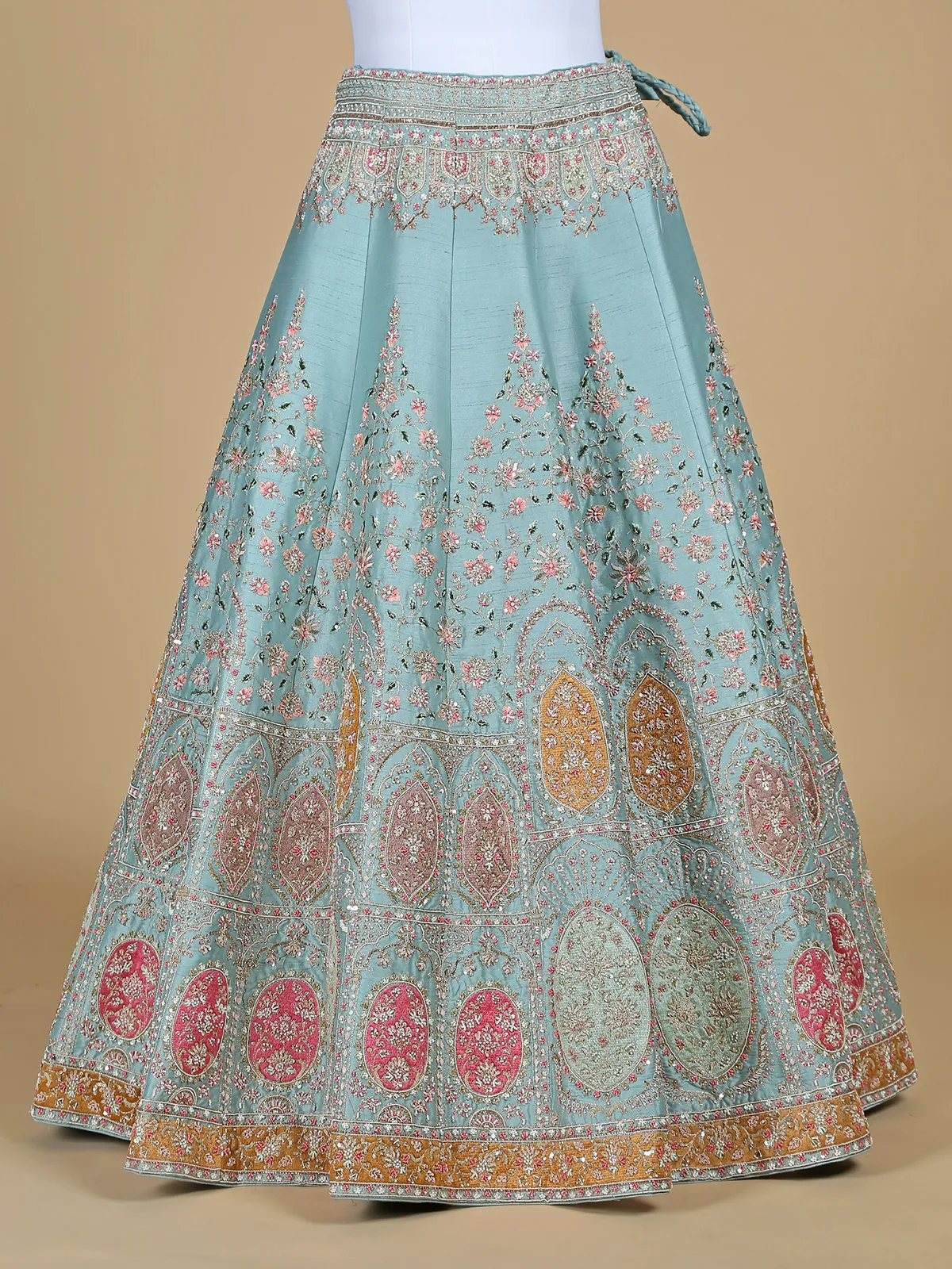 Mint green unstitched raw silk lehenga choli