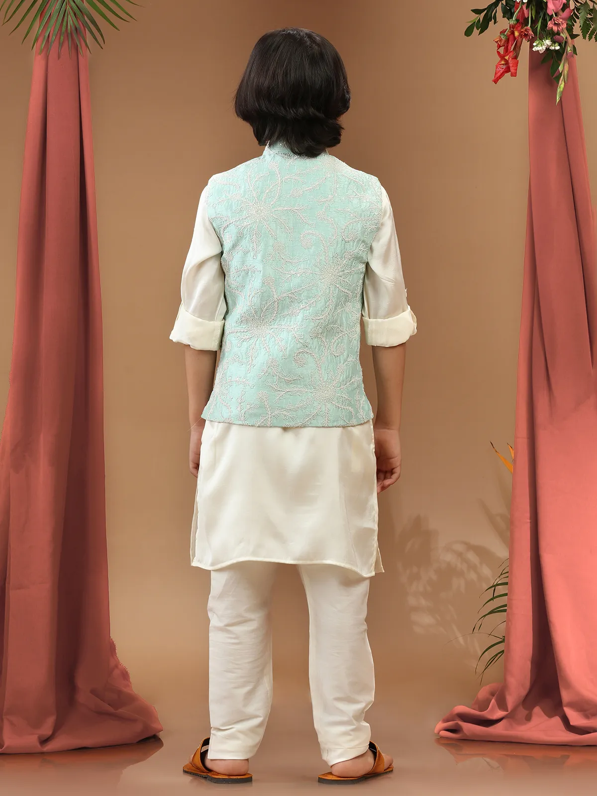 Mint green wedding waistcoat set in silk