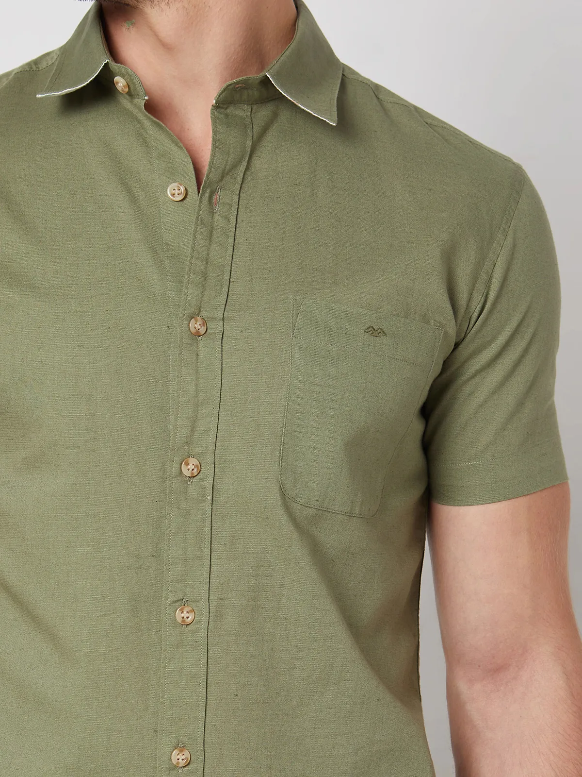 MUFTI olive plain cotton linen shirt