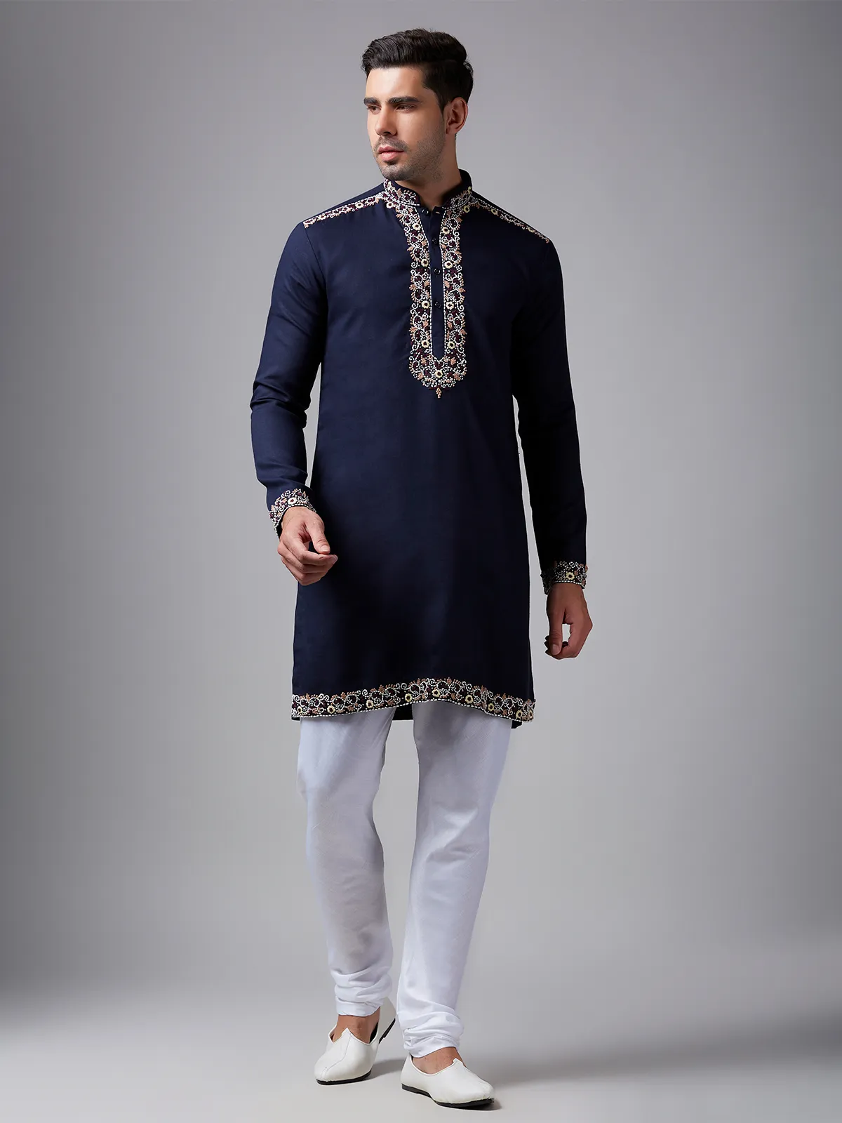 Navy silk handwork  Men Kurta pajama