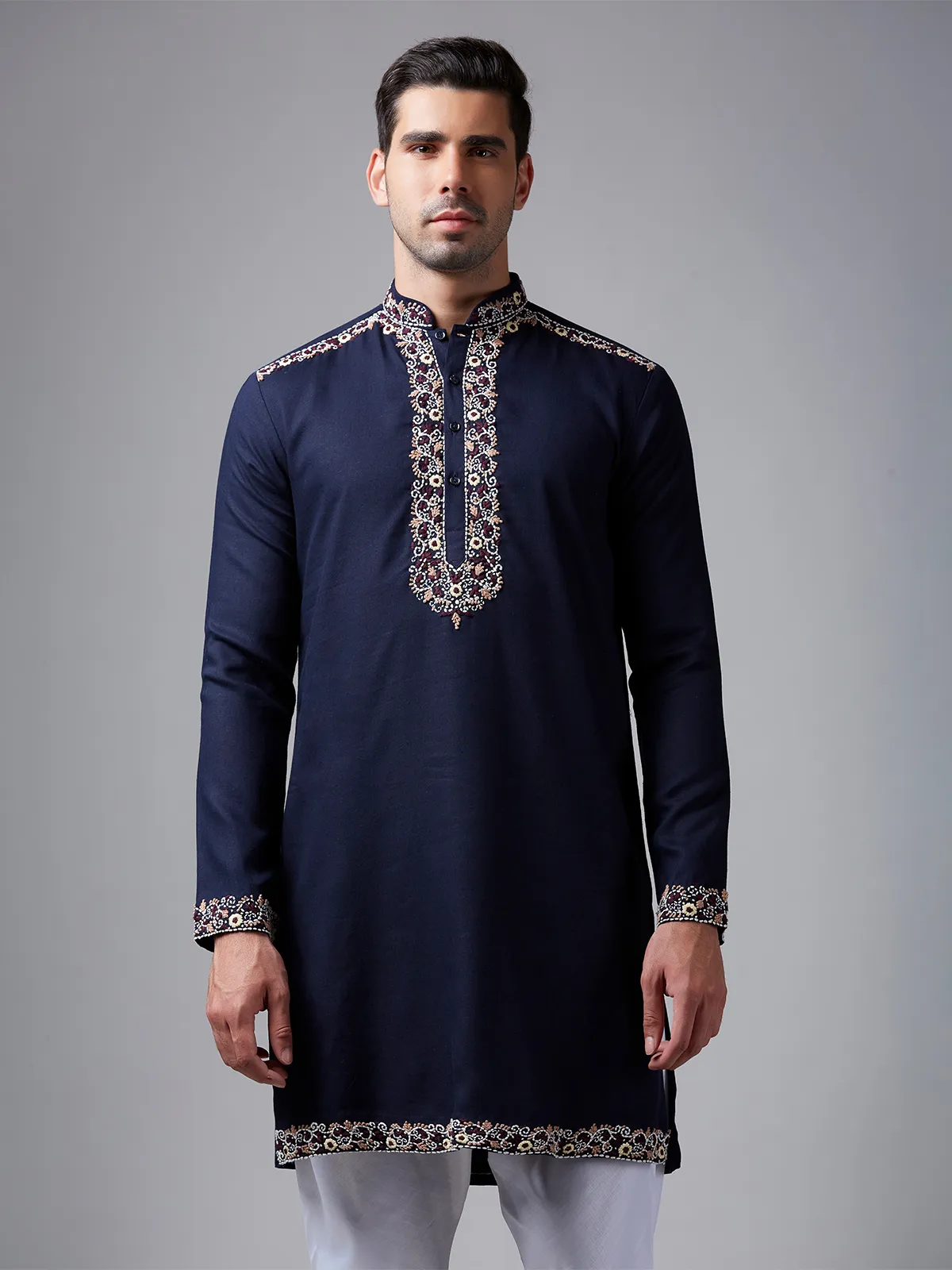 Navy silk handwork  Men Kurta pajama