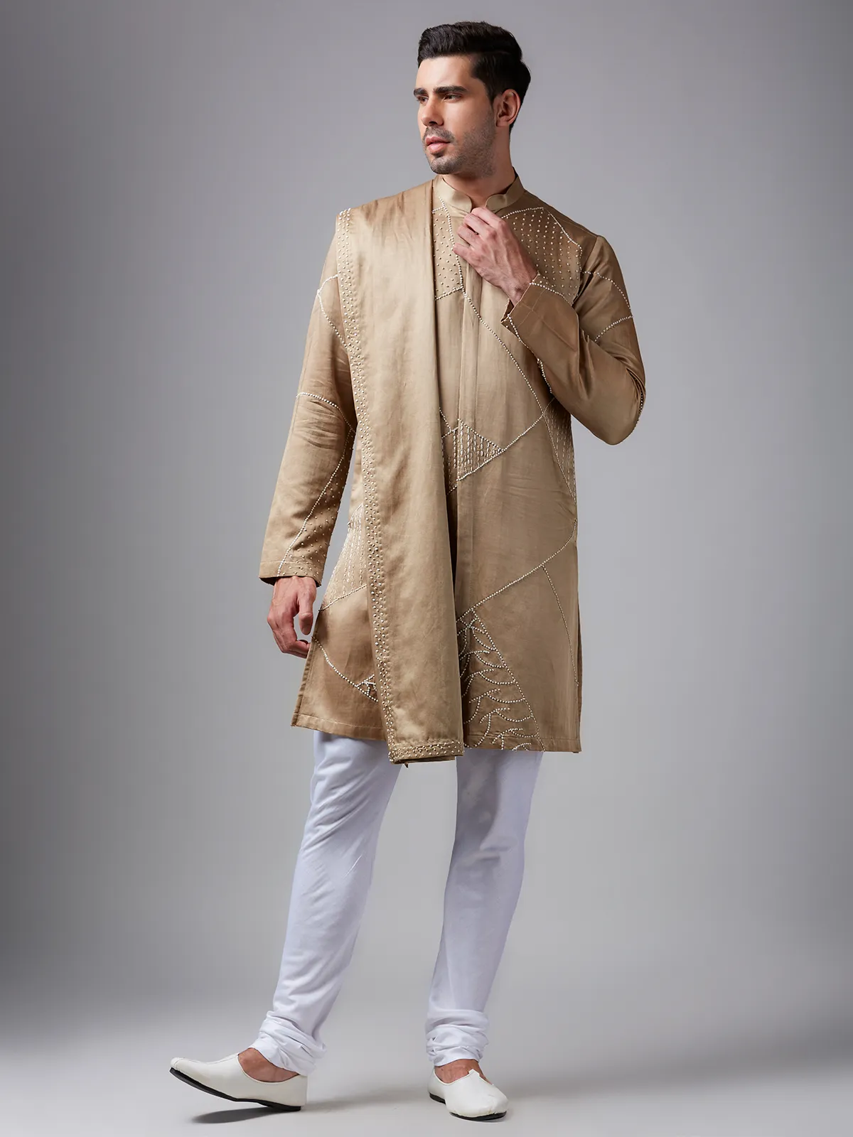 Stunning khaki silk kurta suit