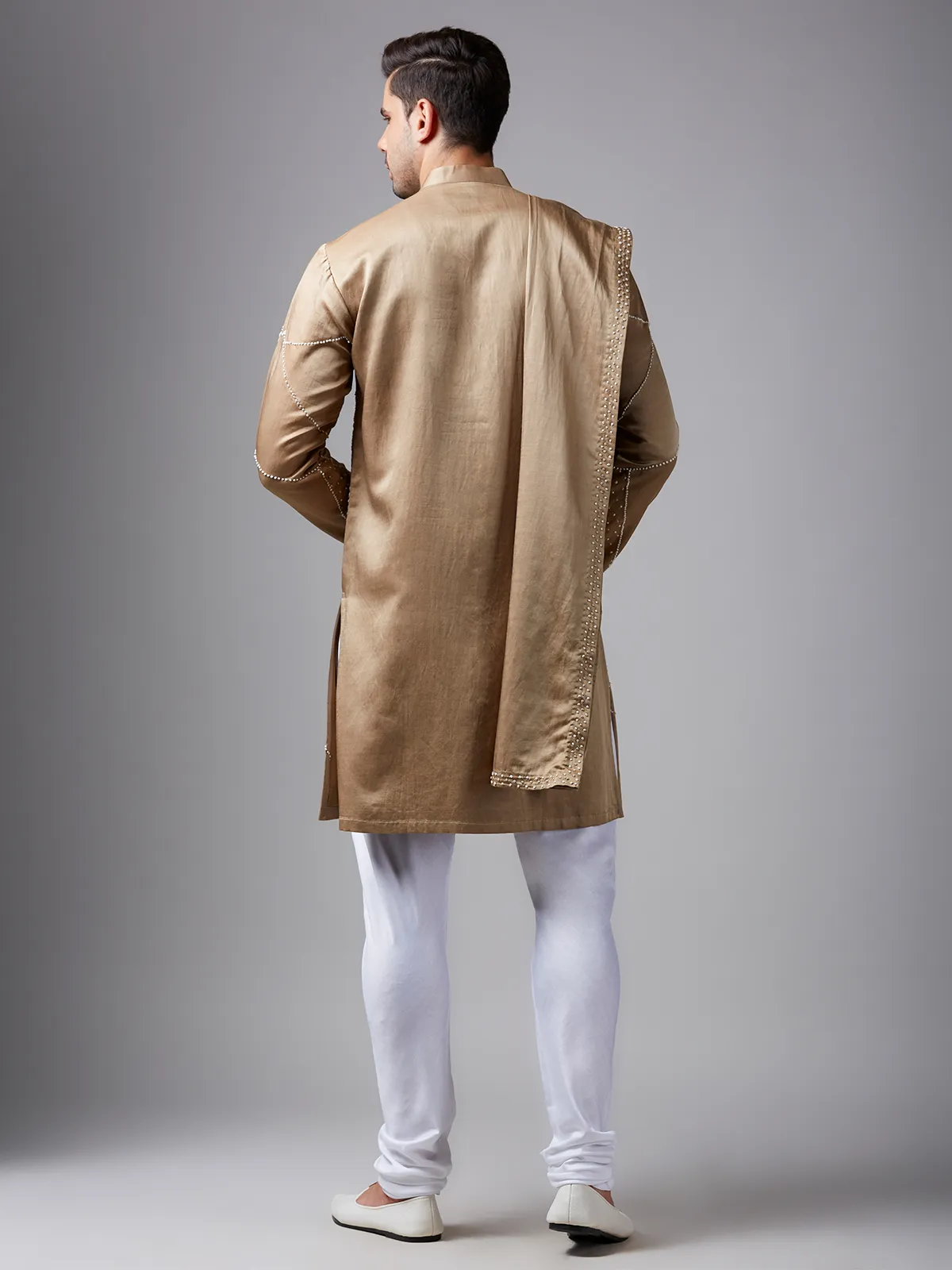 Stunning khaki silk  Men Kurta pajama