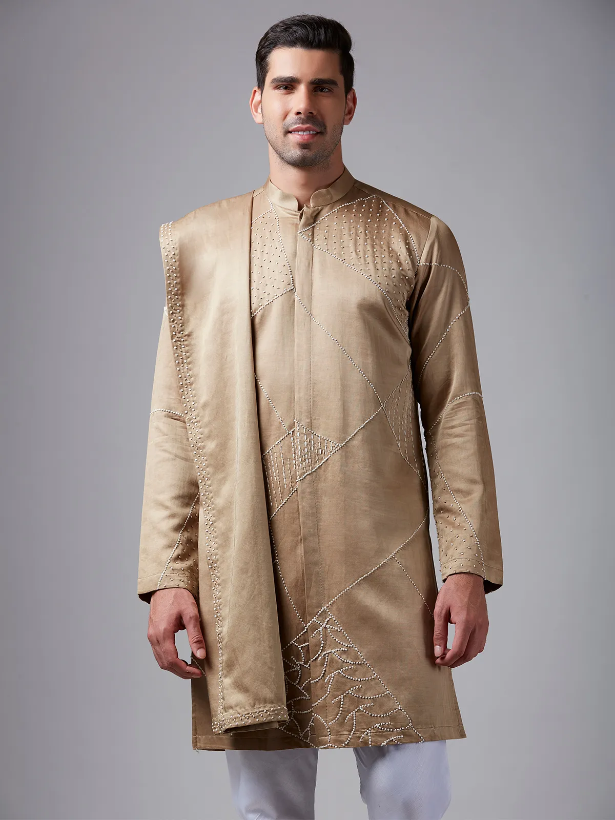 Stunning khaki silk  Men Kurta pajama