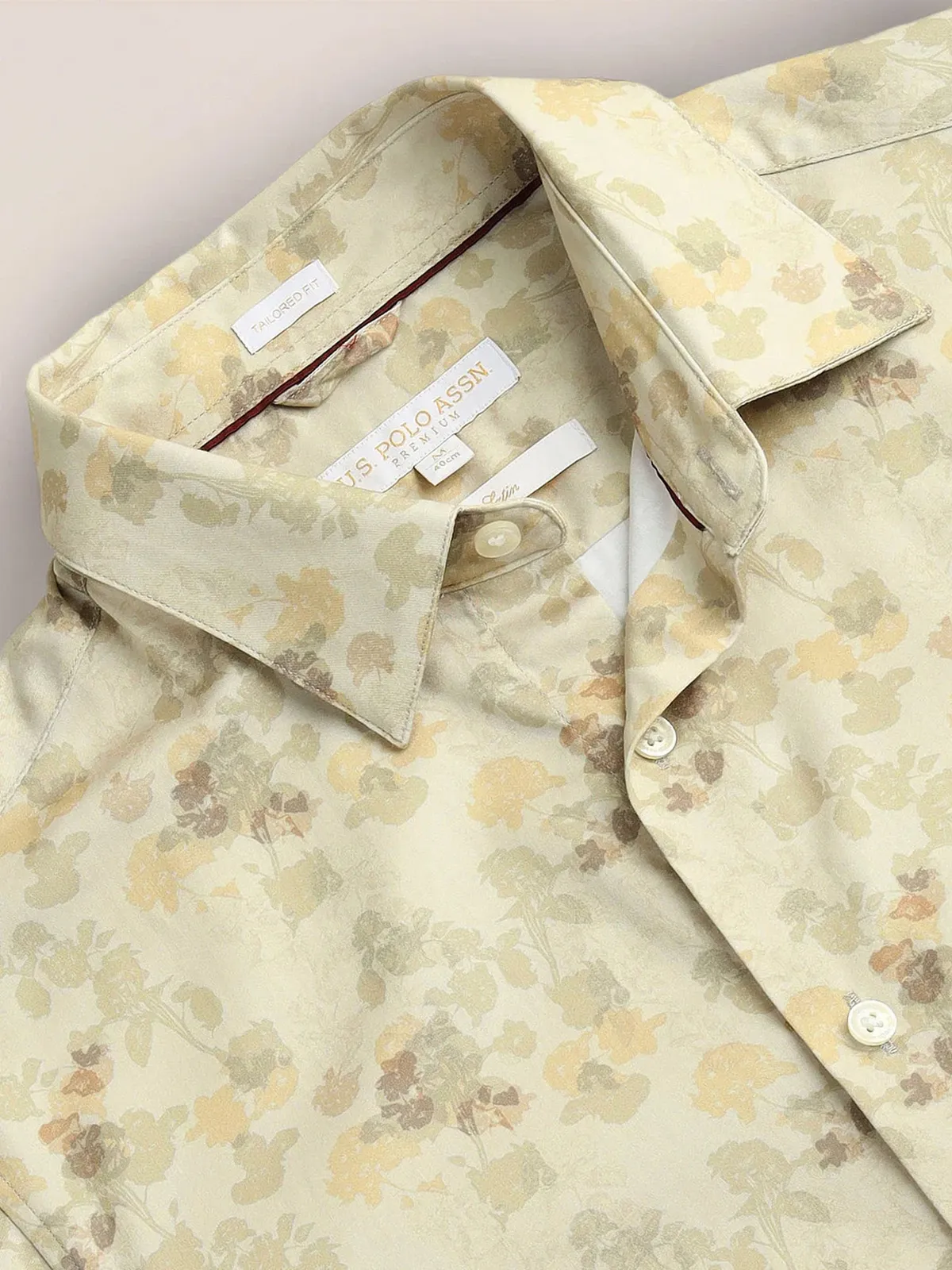 U S POLO ASSN beige printed tailored fit shirt