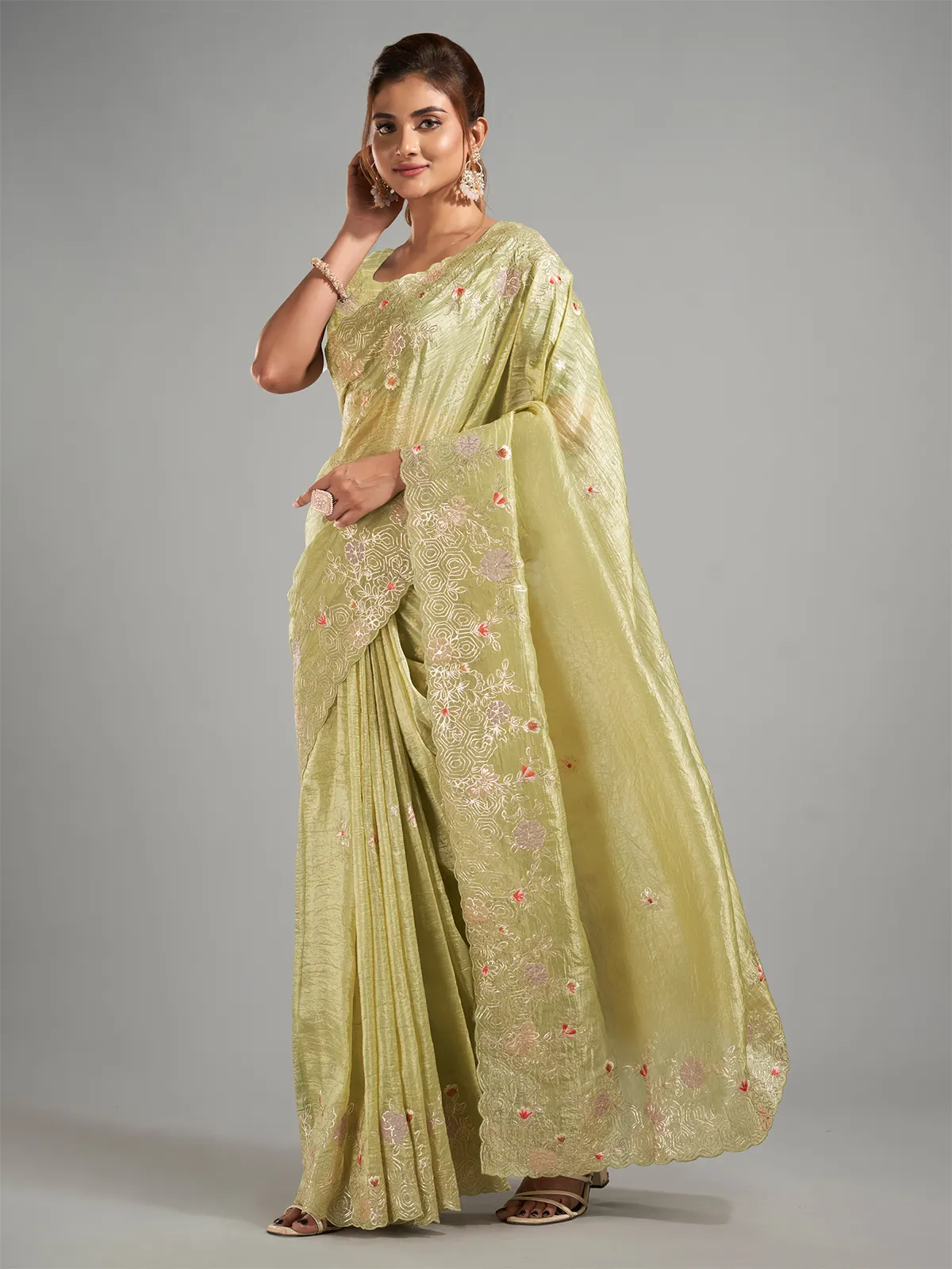 Moss green tissue silk saree