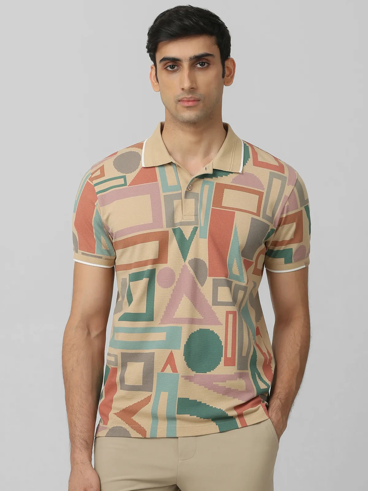 MUFTI beige cotton t-shirt for men in print
